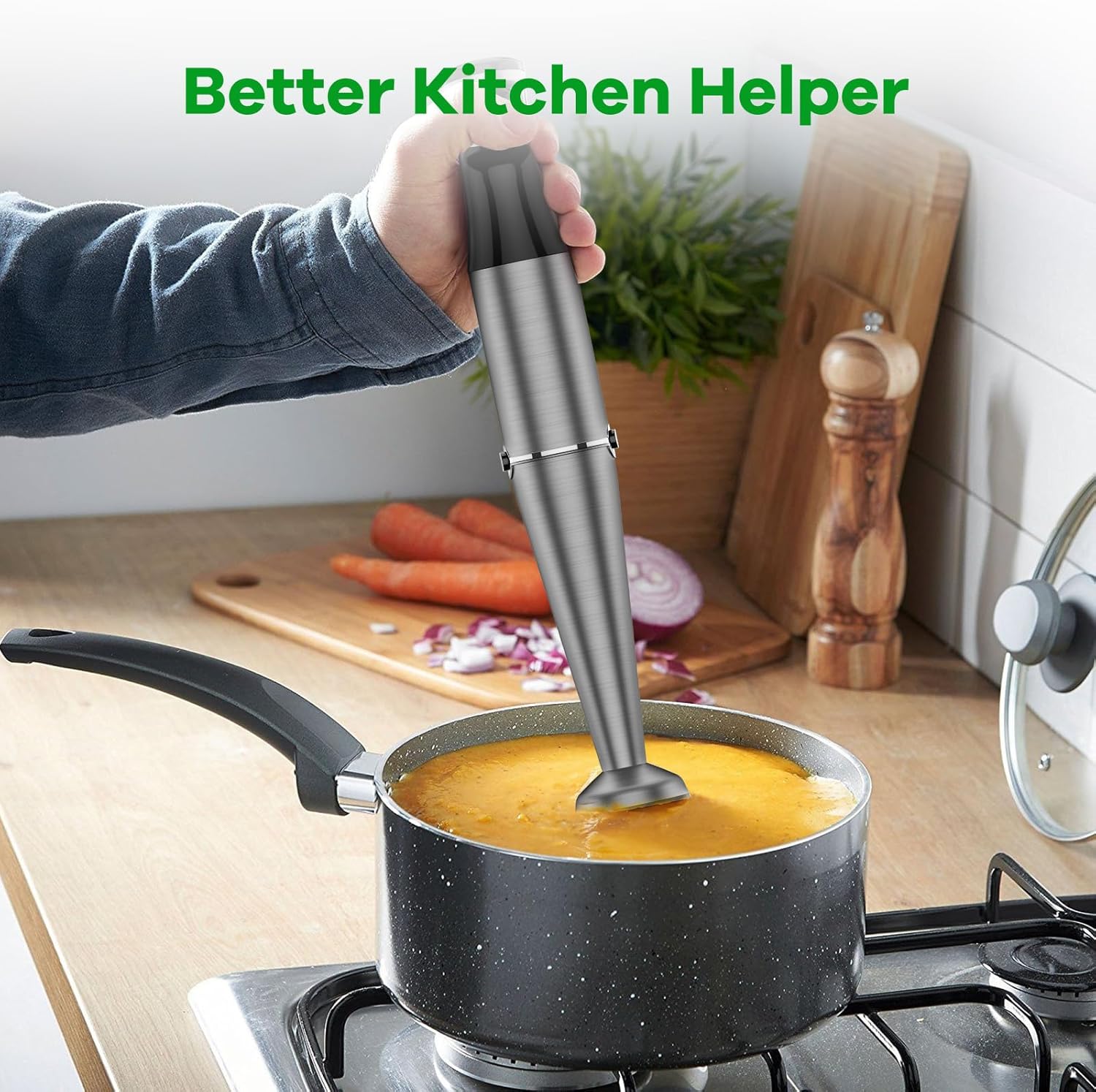Turelar Immersion Blender Handheld Corded Hand Blenders Set 1100W, Trigger Variable Speed 5 in 1 Stick Emulsifier with Chopper, Whisk and Frother for Soup, Baby Food and Smoothies,Black - Image 7