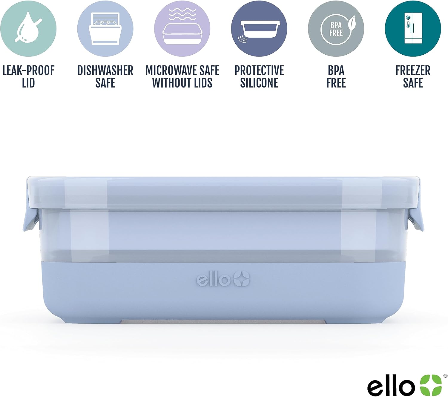 Ello Plastic Meal Prep Set BPA Free Plastic Food Storage Container with Silicone Boot and Airtight Lids, Dishwasher, Microwave, and Freezer Safe. - Image 2