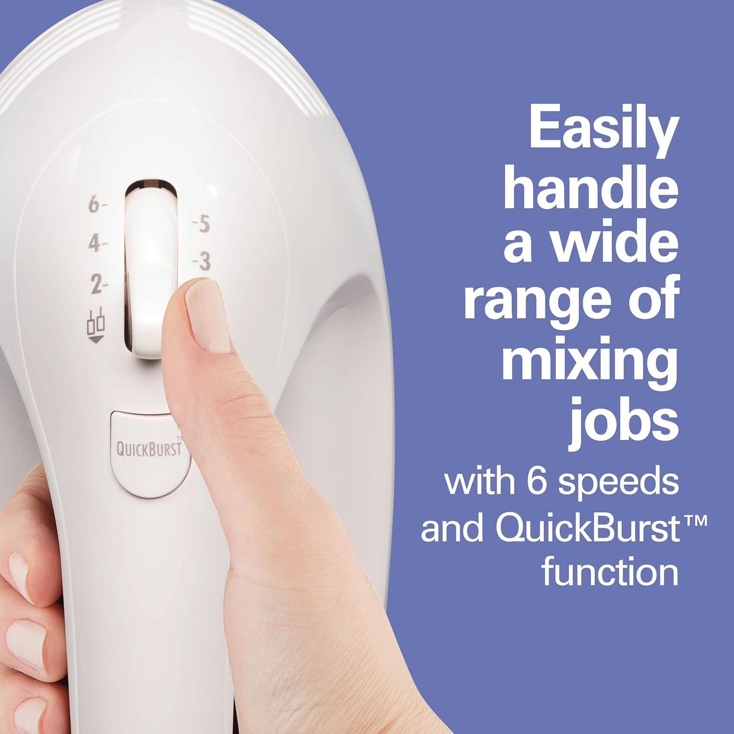 Hamilton Beach 6-Speed Electric Hand Mixer with Whisk, Dough Hooks and Easy Clean Beaters, Powerful 275 Watt Motor, Snap-On Storage Case, White - Image 6