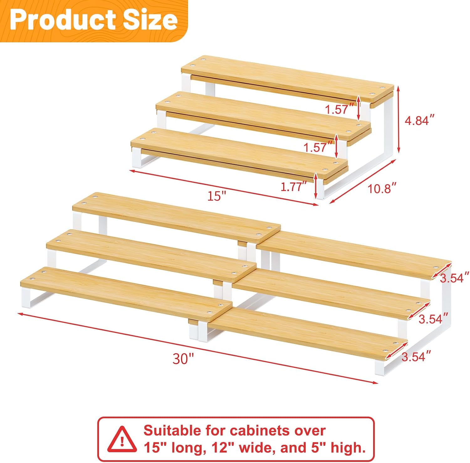 Expandable Can Organizer for Pantry, 3-Tier Adjustable Bamboo & Iron Can Rack for Cabinets, Easy-Access Storage for Canned Goods, Holds Up to 30 Soda & Soup Cans, White - Image 6
