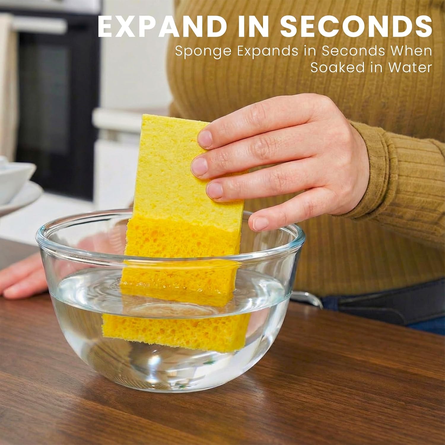 Metflavor Compressed Kitchen Sponges, 12 Count, Thick Non-Scratch Cellulose Dish Sponges, Biodegradable & Compostable, Pop-up Cleaning Sponge, 5" x 3" x 1" - Image 2