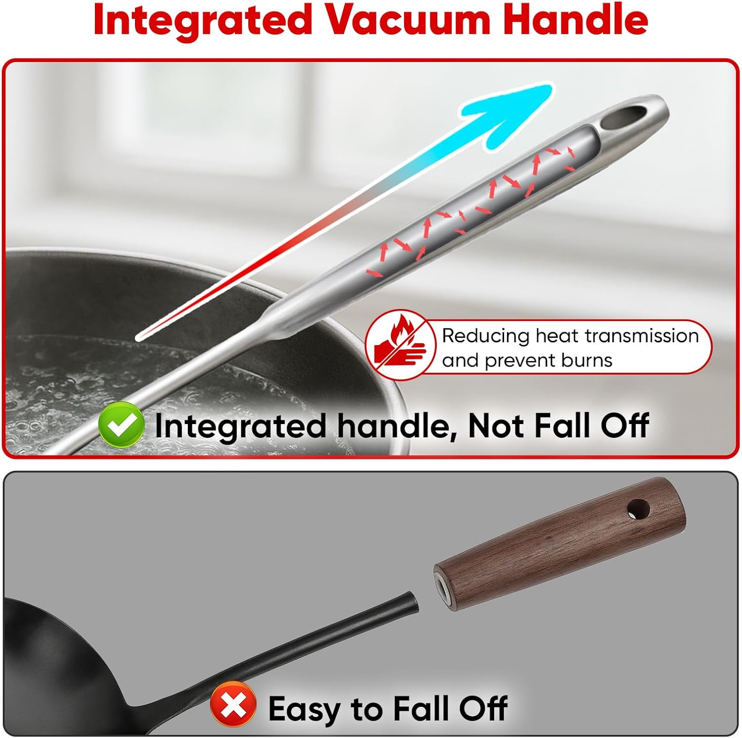 Newness 9 Pcs Cooking Utensils Set, 304 Stainless Steel Kitchen Utensils Set, Metal Kitchen Accessories, Include Soup Ladle, Slotted Skimmer Spoon, Spaghetti Spoon and Spatula, Dishwasher Safe - Image 5