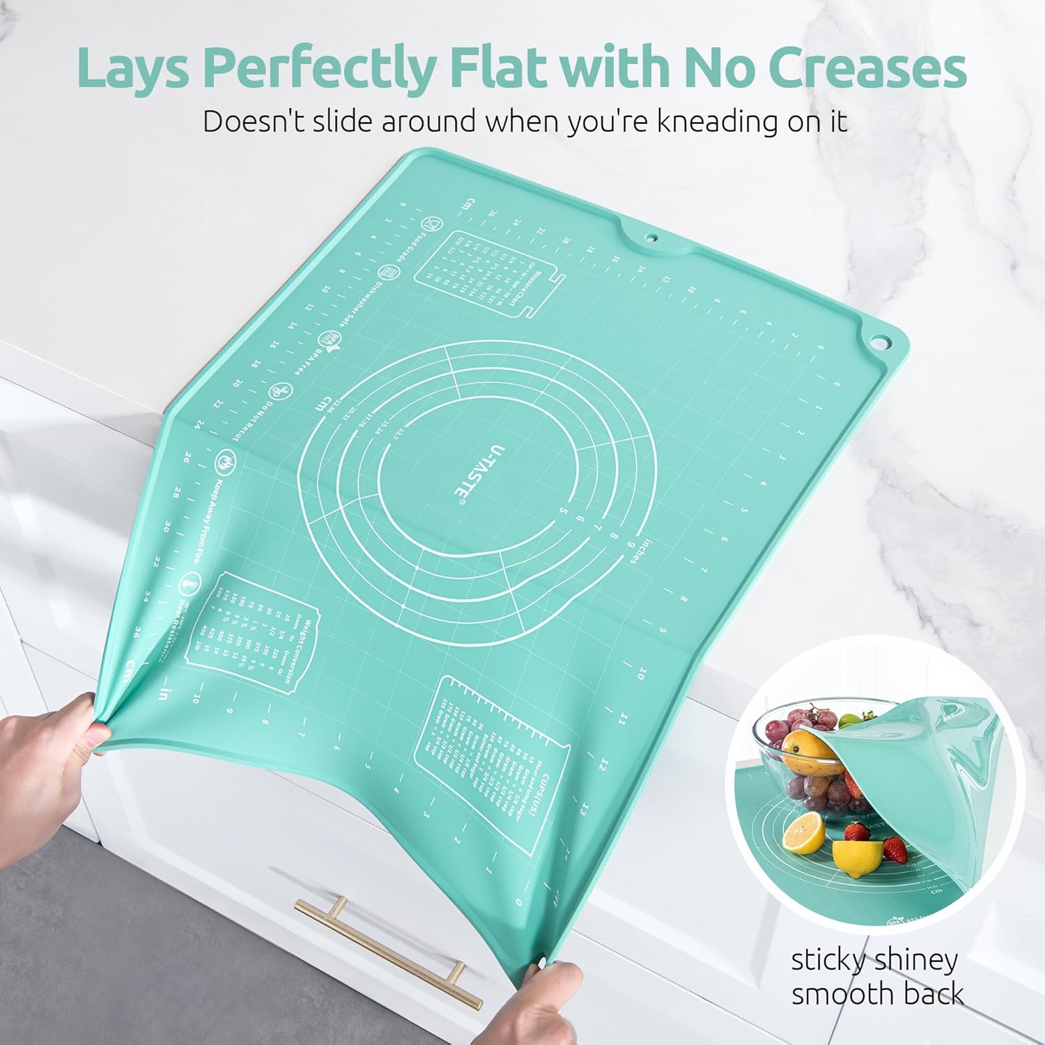 U-Taste Liquid Silicone Pastry Mat: 16"x20" Food-Grade Non-Stick Dough Rolling Baking Sheet, Non Slip for Kneading, Making Pizza, Fondant, Pie Crust with Clear Measurement and Raised Edges (Aqua Sky) - Image 7