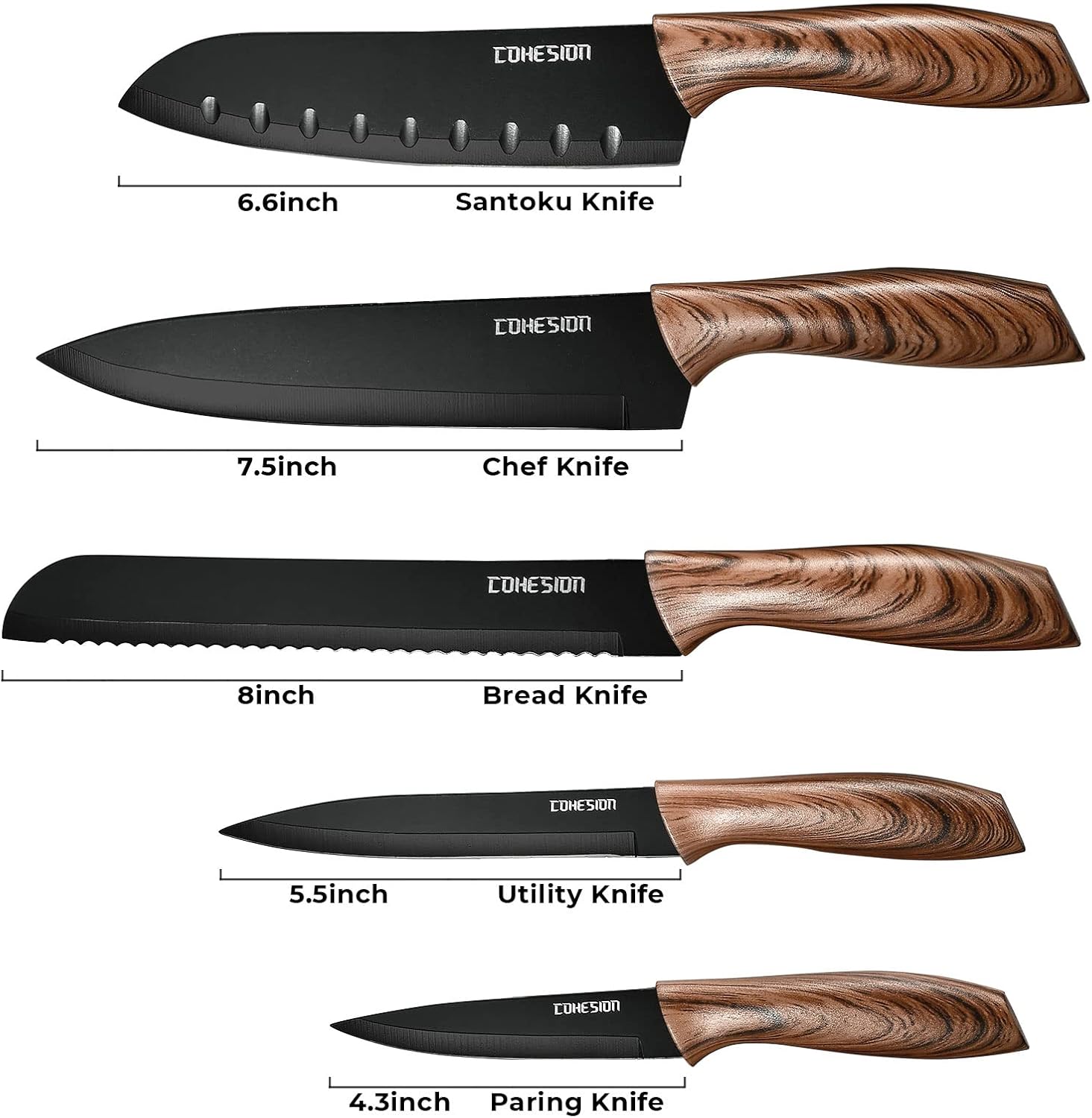 Cohesion 5 PCS Kitchen Knife Set with Magnetic Knife Holder for Wall, Ultra Sharp Chef Boxed Knife Set With Sheathes for Multipurpose Cooking with Ergonomic Handle - Image 7
