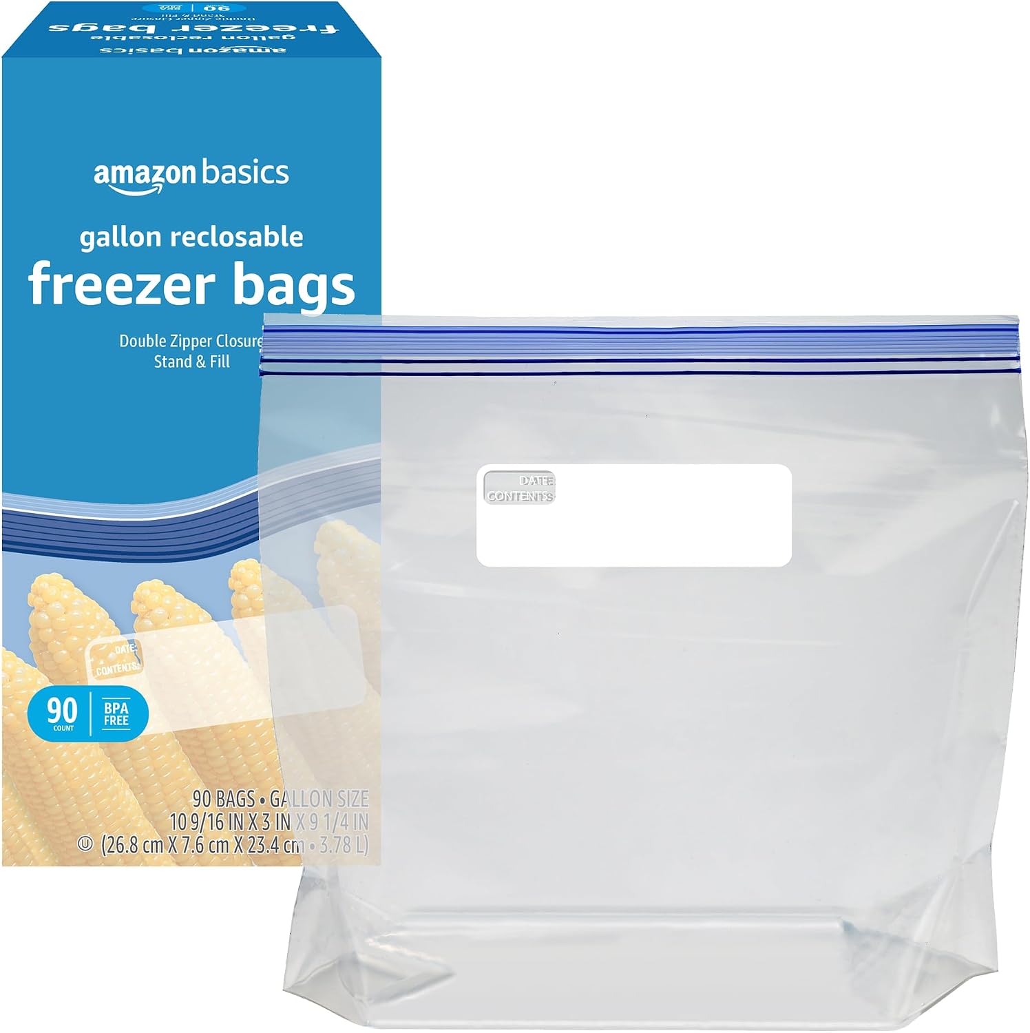 Amazon Basics Reclosable Freezer Gallon Size Bags with Double Zipper Seal, Stand-Up Bottom, BPA Free, 90 Count (Previously Solimo) - Image 3