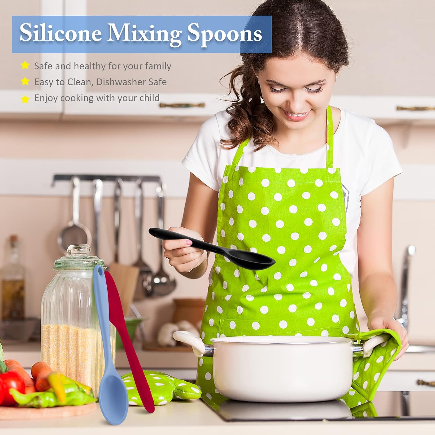 Shappy 4 Pieces Silicone Cooking Spoons 10.6 Inch Heat Resistant Kitchen Spoons for Mixing, Serving and Stirring Upgrade Large Non Stick Basting Utensils, Dishwasher Safe(Spoon,Fashionable Color) - Image 6