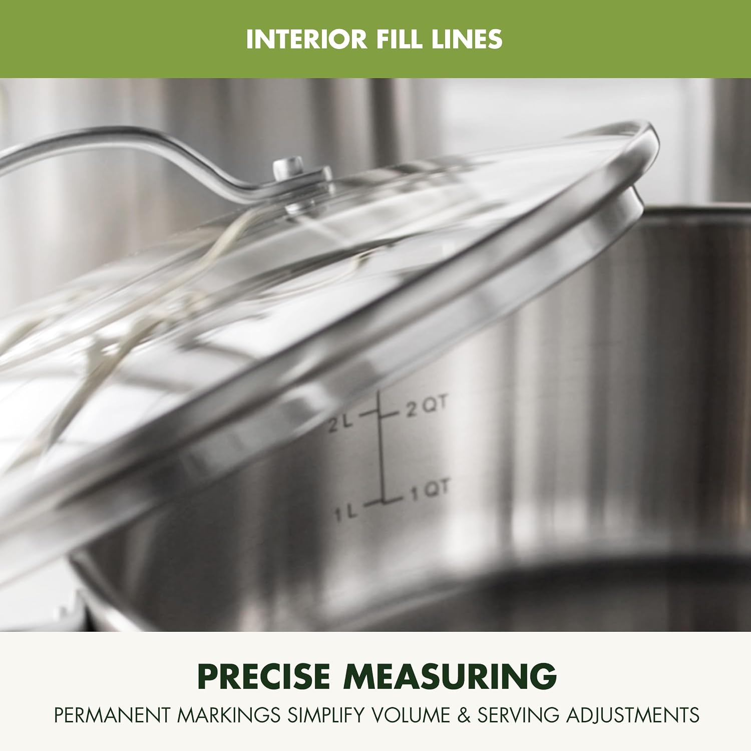 GreenPan Stainless Steel Cookware Set, 11 Piece, Induction Cookware, Dishwasher Safe, Oven Safe to 600F, Large 8QT Stock Pot, Sauce, Saute, Frying Pans, Pots & Pans Kitchen Essentials, Silver - Image 7
