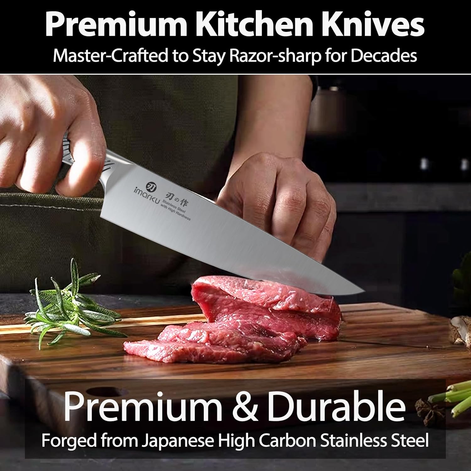 imarku Knife Set, 14 Piece Premium Japanese High-Carbon Stainless Steel Knife Block Set, Ultra-Sharp Kitchen Knife Set with Sharpener, Ideal Home Cooking Gift for Men - Image 2