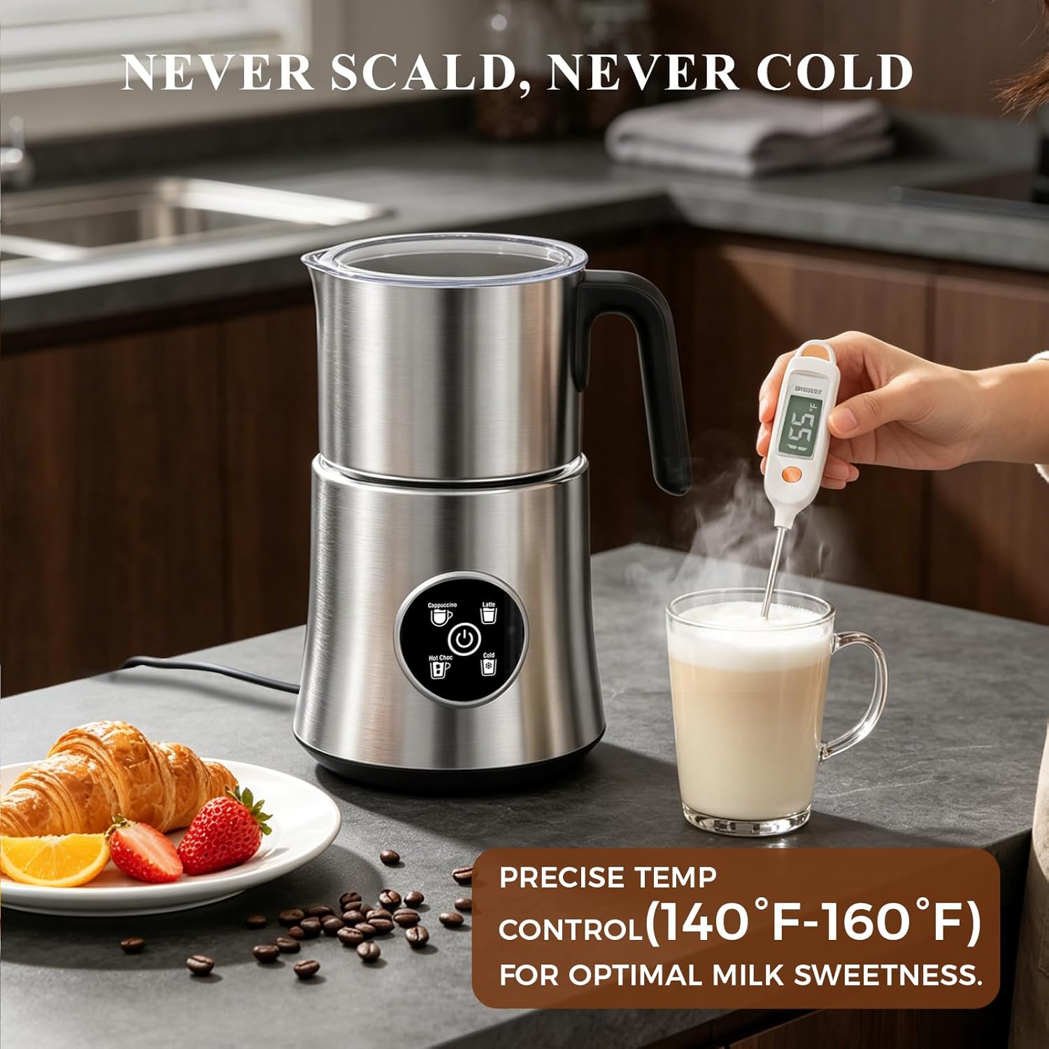 Milk Frother and Steamer, Electric Frother with Detachable Stainless Steel Jug, Hot & Cold Foam Maker for Latte, Cappuccino, Coffee, 4-in-1 Automatic Milk Warmer, 17oz Heat - Image 4