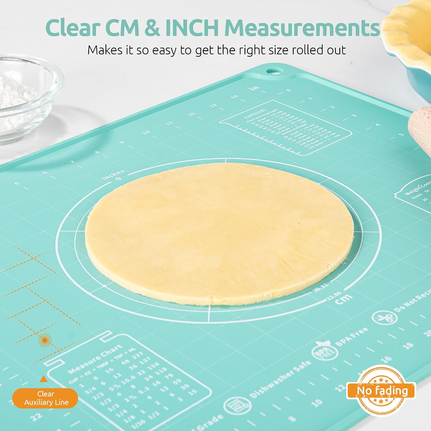 U-Taste Liquid Silicone Pastry Mat: 16"x20" Food-Grade Non-Stick Dough Rolling Baking Sheet, Non Slip for Kneading, Making Pizza, Fondant, Pie Crust with Clear Measurement and Raised Edges (Aqua Sky) - Image 9