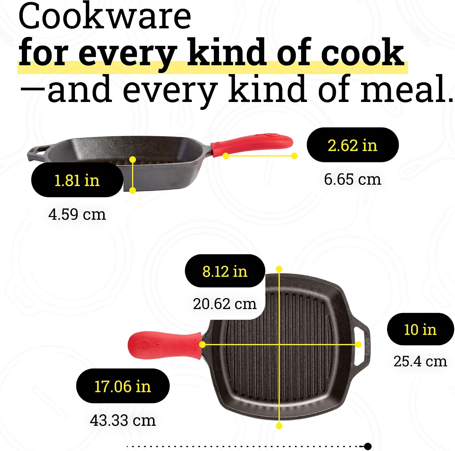 Lodge Square Cast Iron Grill Pan 10.5 Inches - Pre-Seasoned Square Skillet - Ridged Burger Grill Pan - Even Heat Distribution - PFAS-Free Non-Toxic Cookware | camping-cooking-utensils - Image 7