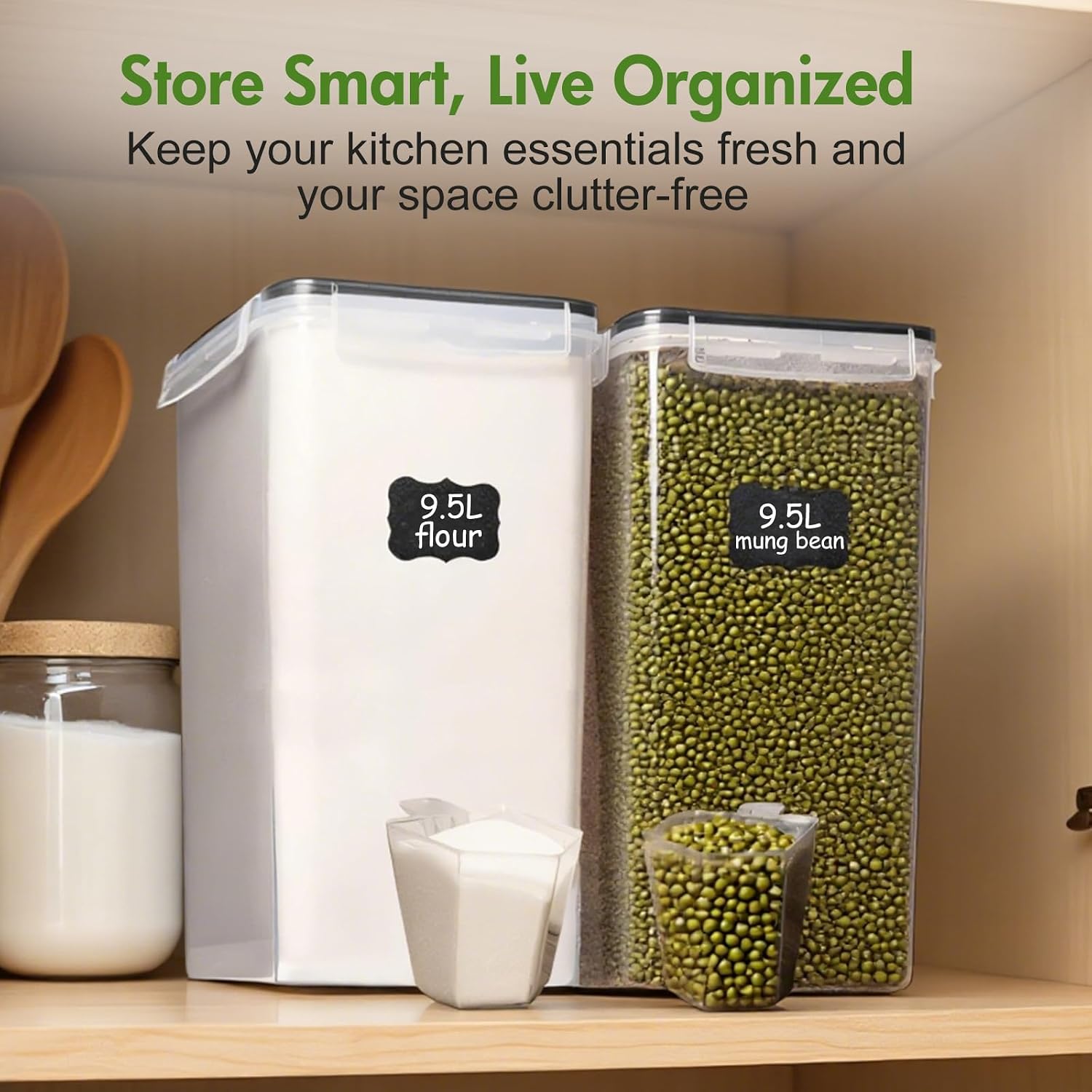 ALSO GO 2 PC (9.5L | 321 Oz) Extra Large Airtight Food Storage Containers with Lids,Kitchen and Pantry Organization Plastic Containers for Flour,Rice,Cereal,Pasta,Sugar,dog food (Leakproof, BPA-Free) - Image 9