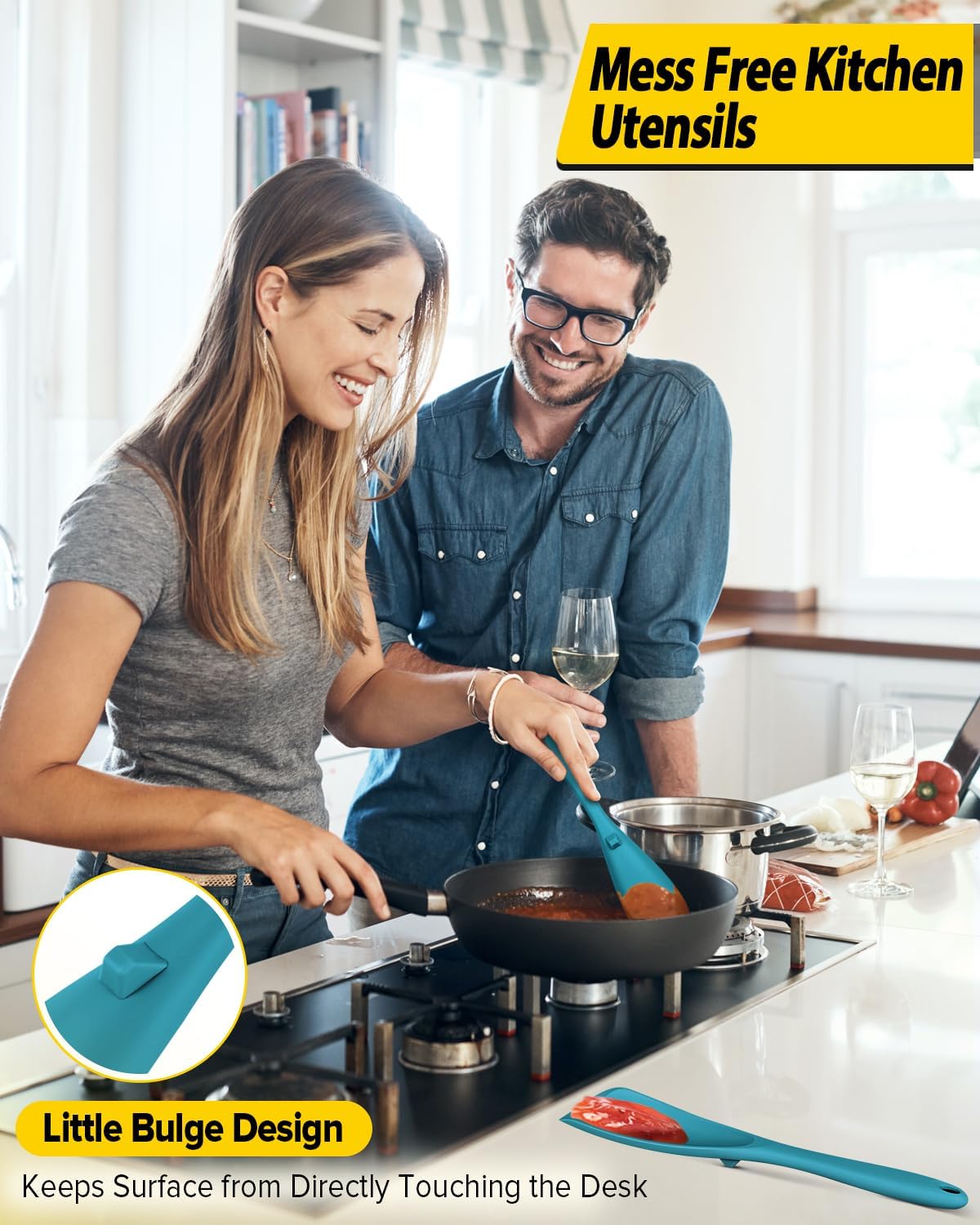 Pack of 2 Cooking Spoons for Non Stick Cookware, Multifunction Spatula Spoon BPA-Free, One-Piece Design, Suitable for Scooping, Scraping, Serving and Mixing(BLUE) - Image 4
