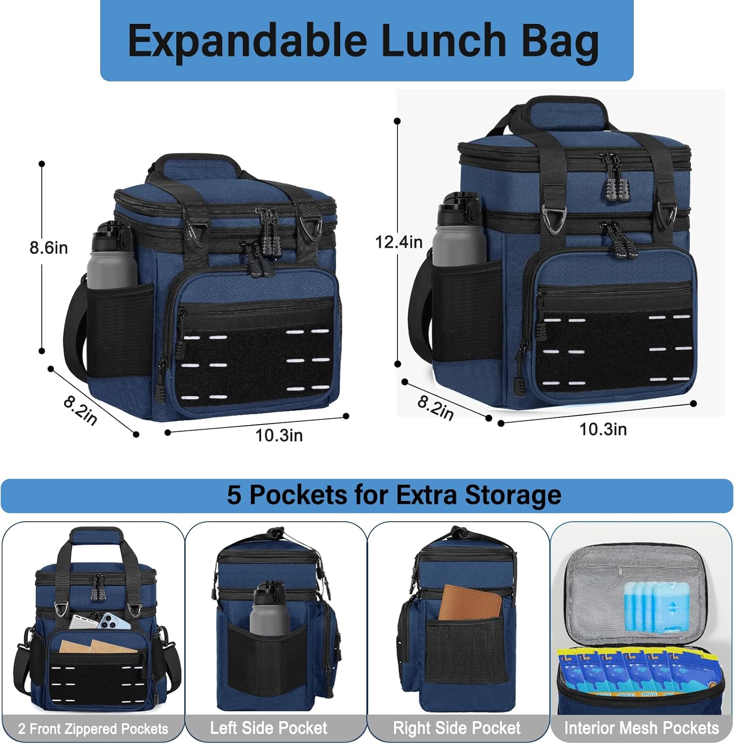 Lunch Box Cooler Bag - Insulated Tactical Lunchbox for Men - Large Lunch Pail Kit for Adults Work Outdoor Shifts Trips Blue 16L - Image 4