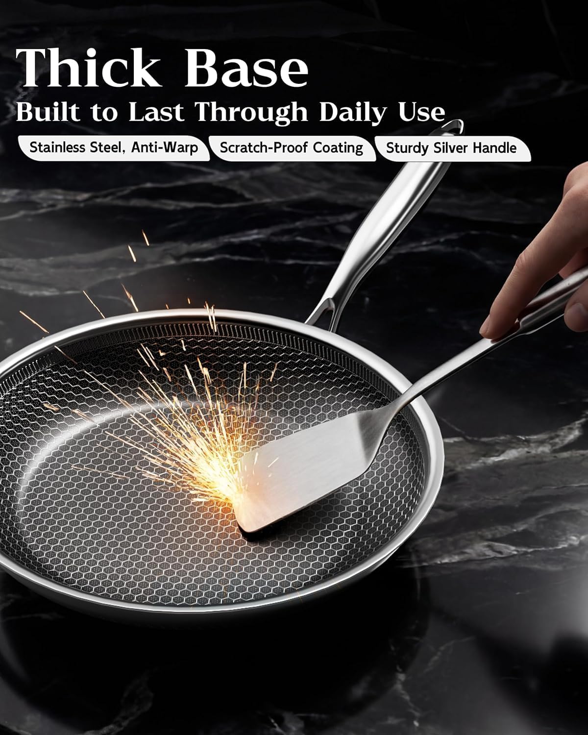 7-Inch Nonstick Frying Pan, Durable Stainless Steel Skillet, Induction Cooktop Compatible, PFOA-Free Scratch-Proof, Dishwasher & Oven Safe, Stay-Cool Handle, Silver Kitchen Cookware - Image 5