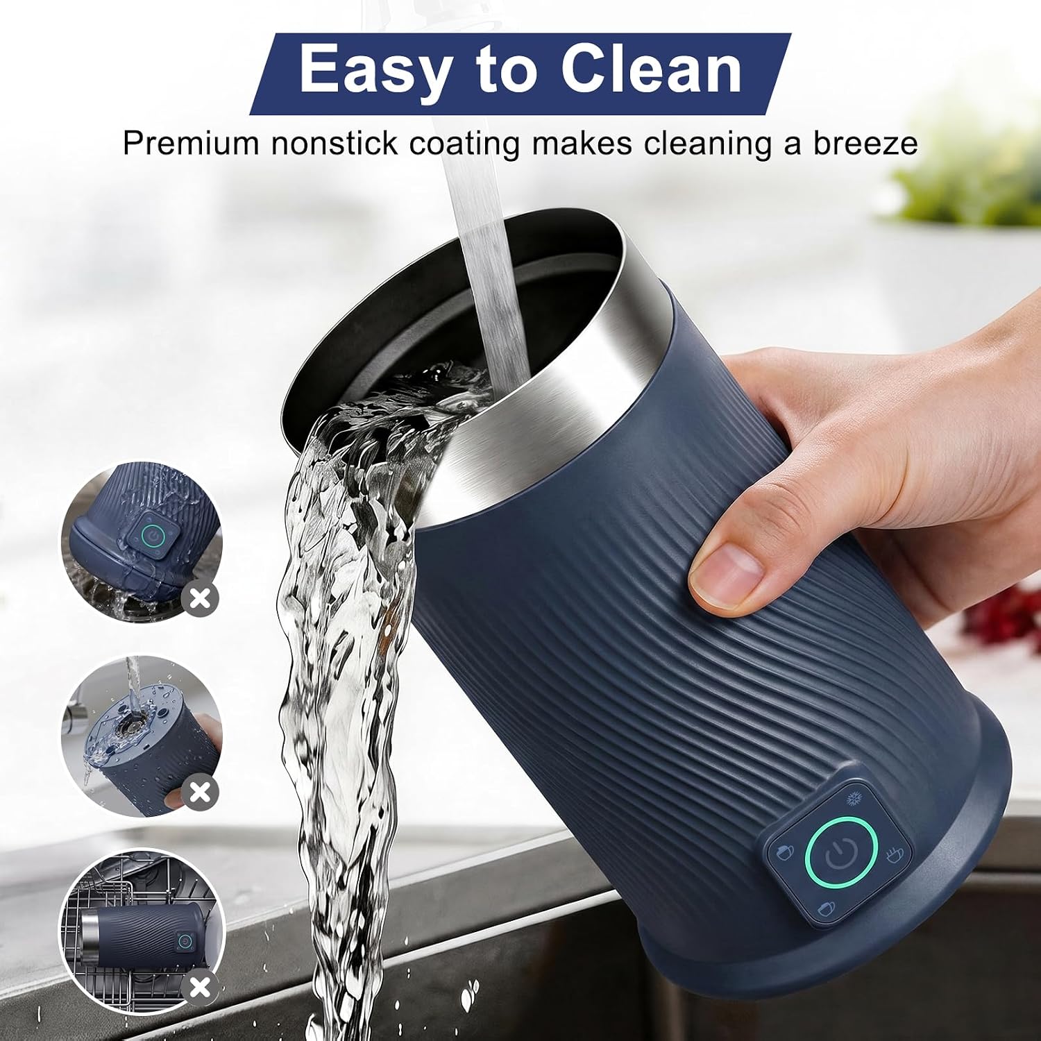 Wowteam Milk Frother, 4-in-1 Electric Milk Steamer, Warm and Cold Milk Warmer and Foam Maker for Coffee, Latte, Cappuccinos, Macchiato, 8.2oz/240ml, Stainless Steel (Blue) - Image 5