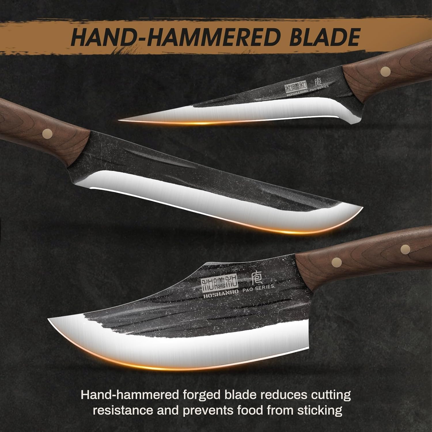 HOSHANHO Butcher Knife Set, Hand Forged Butcher Chef Knife Set with Roll Bag, Sharp Meat Cleaver Knife & Bone Chopper Knives & Fillet Knives for Home & Camping & BBQ Gift with Men - Image 3