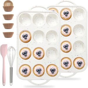 2 Pack Silicone Muffin Pans, 12 Cup...