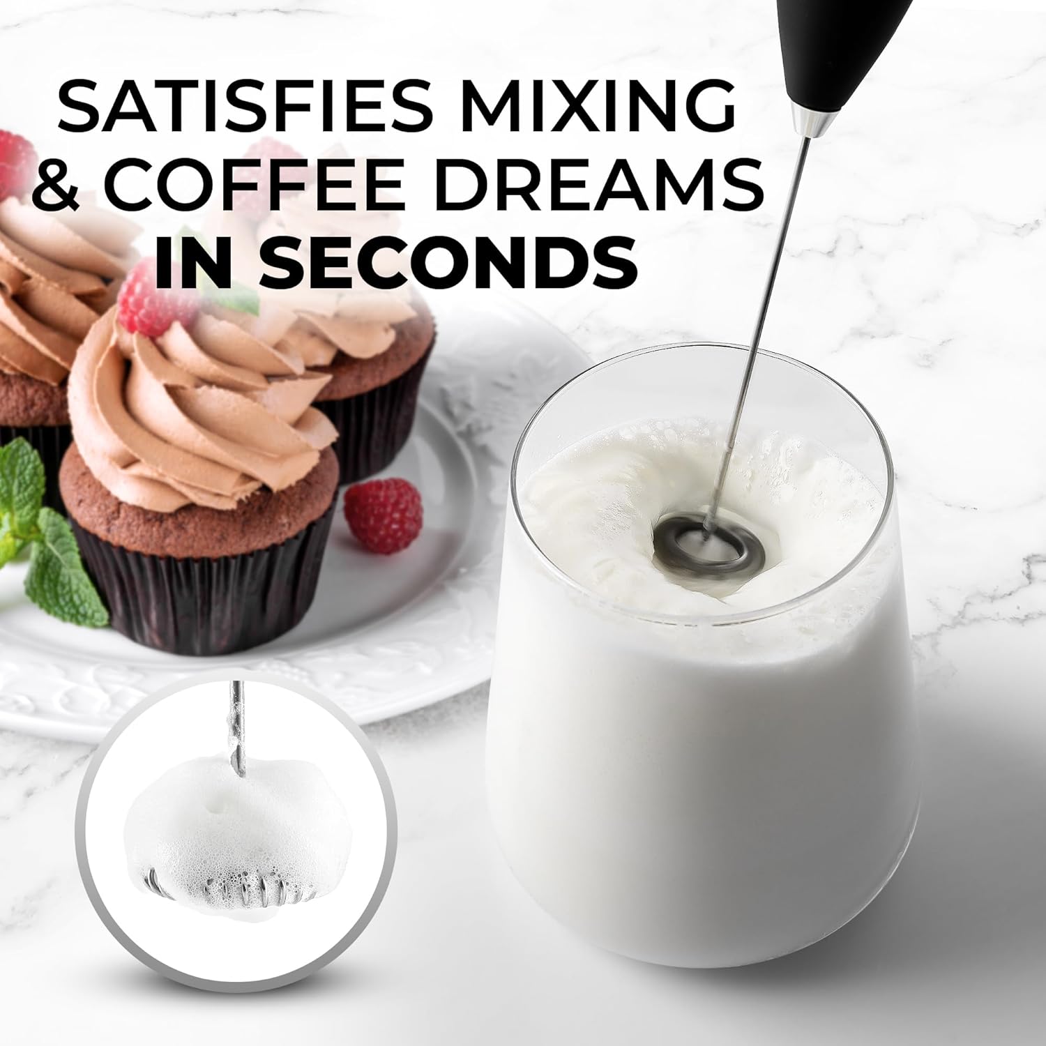 Zulay Kitchen Milk Frother Handheld Electric Whisk – Frother Wand, Durable Drink Mixer, Coffee Frother, Hand Blender, Frother for Protein Powder, Matcha & More - Black - Image 2