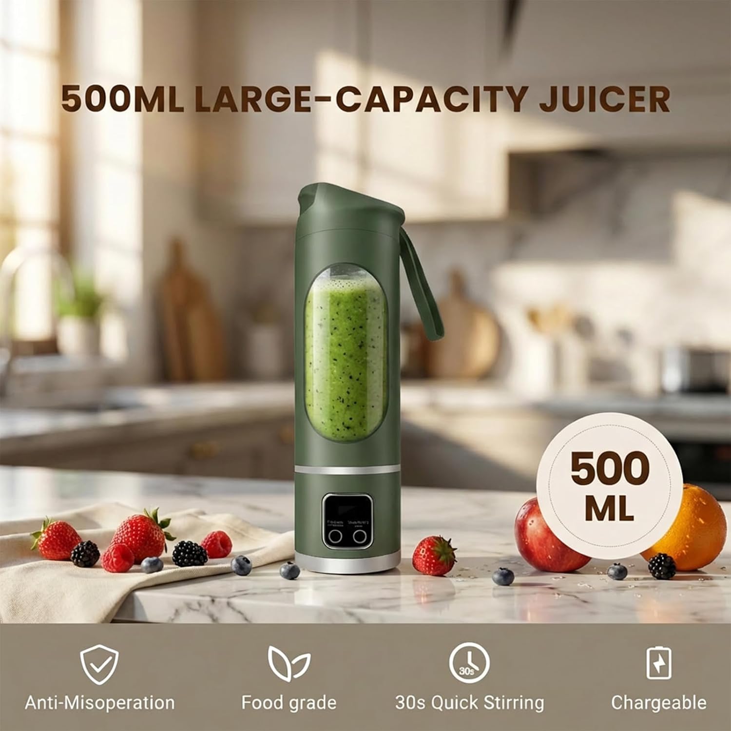 Lilogi Portable Electric Blender, 500ML Blenders for Shakes and Smoothies | 12-Blade USB-C Rechargeable Blender, With Safety Lock, BPA-Free Travel Cup, For any kitchen,office,outdoor,travel or sports - Image 2