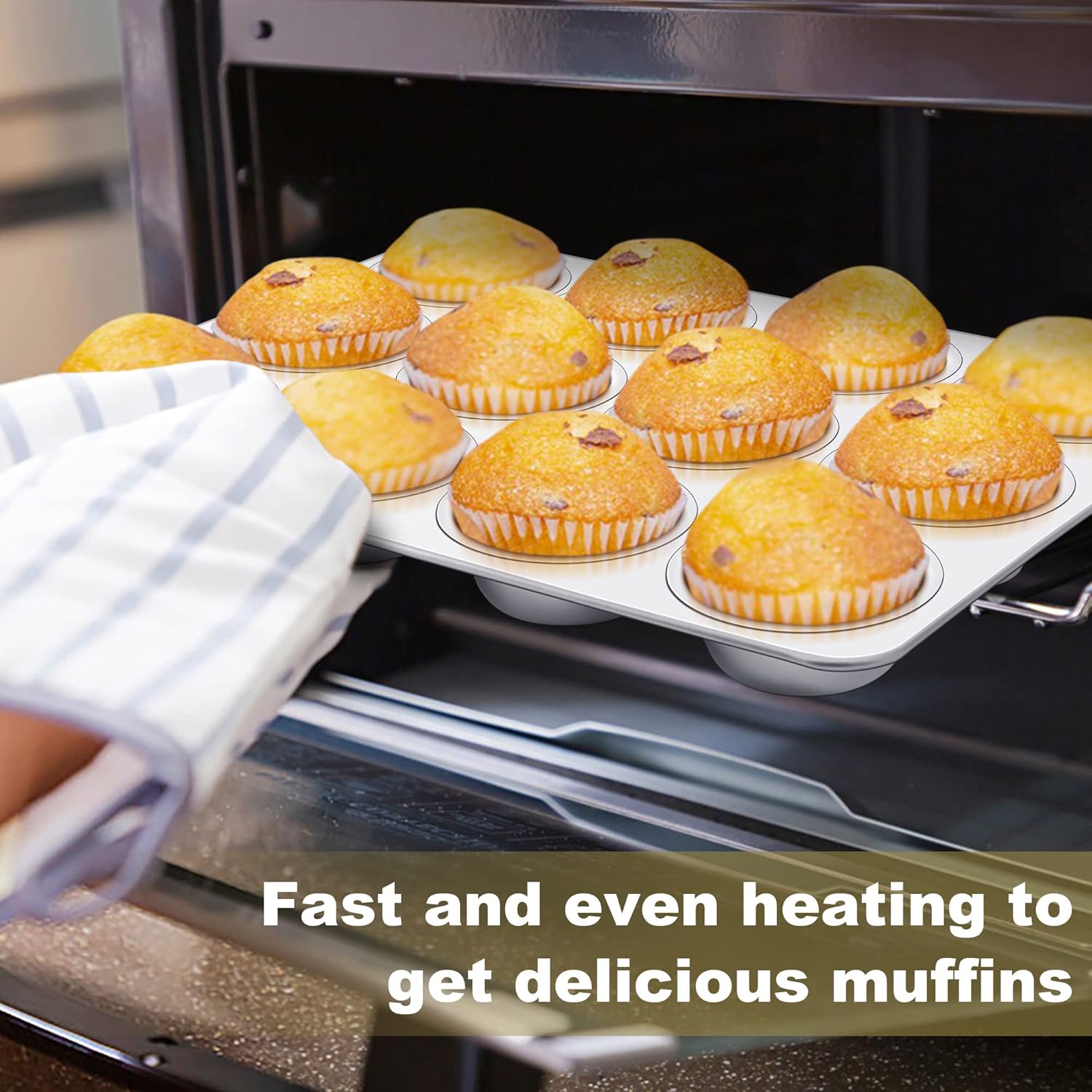 TeamFar 12-Cup Muffin Pan, Stainless Steel Muffin Tin Metal Cupcake Baking Pan for Oven, Regular Size & Non Toxic, Easy Clean & Dishwasher Safe - Image 5