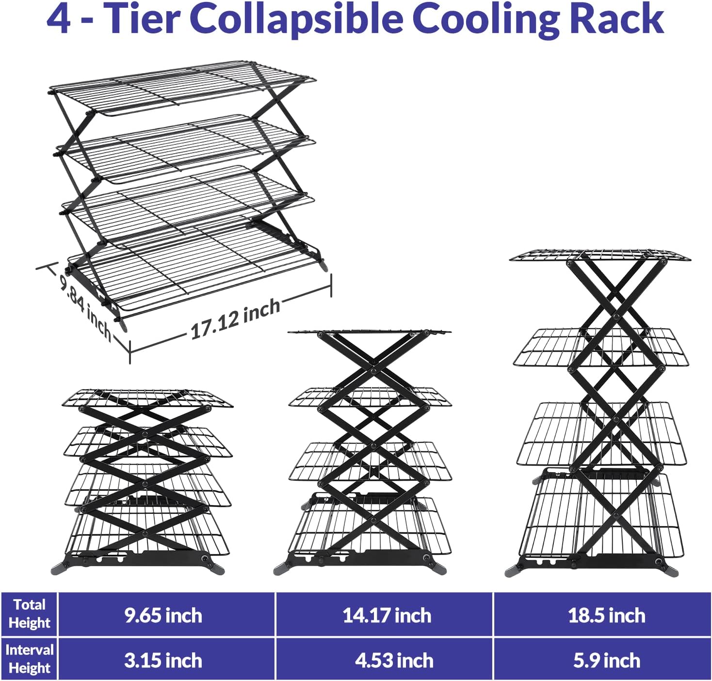 Geesta 2/3/4-Tier Upgraded Collapsible Cooling Rack with Adjustable 3 Setting Design Stackable Roasting Cooking Drying Wire Cooling Rack for Cookies Baking Gifts for Women - Image 2