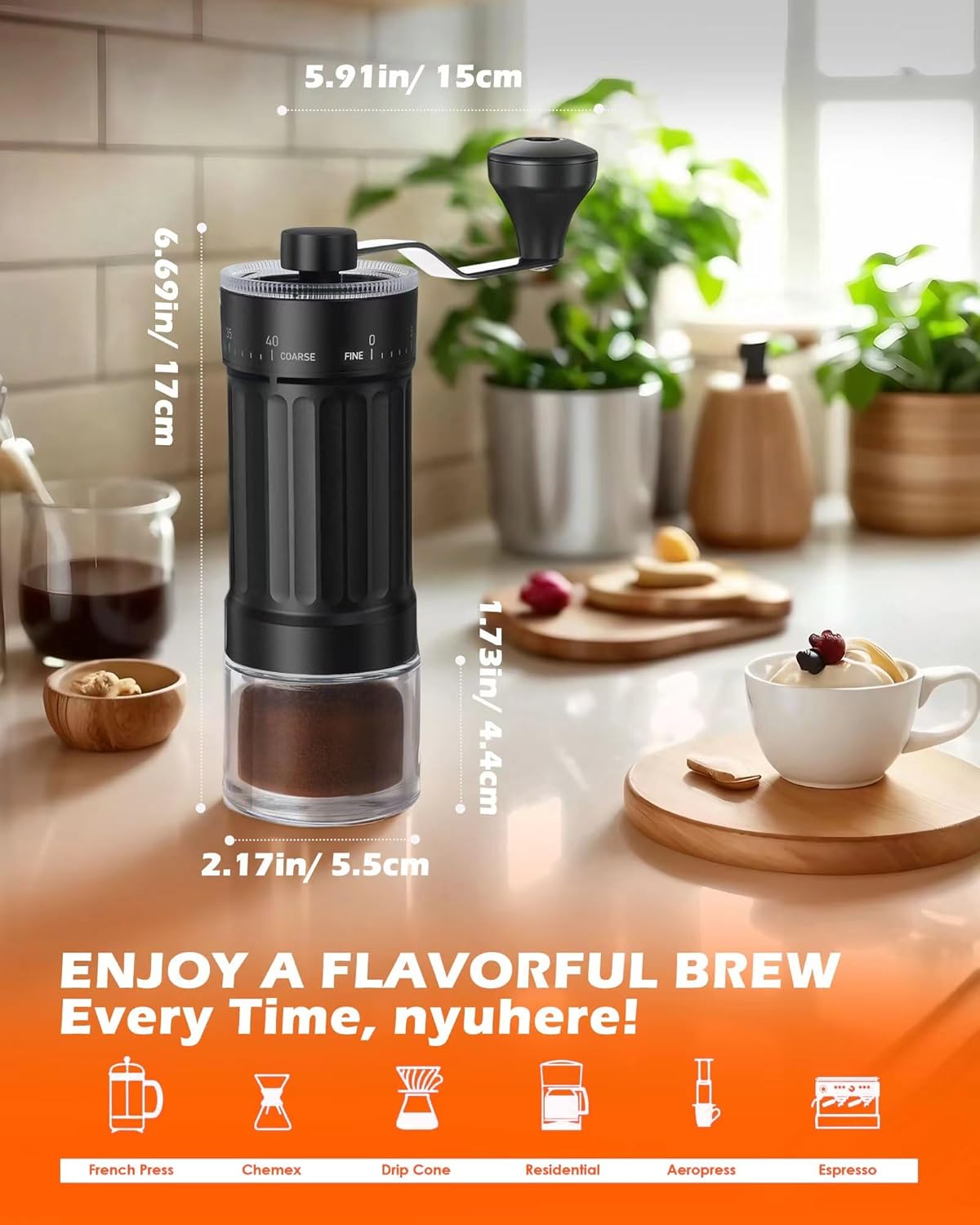 Manual Coffee Grinder With Ceramics Burr For Espresso,French Press,40 Adjustable Settings,Portable Hand Coffee Bean Mill For Home Use and Camping Travel,Coffee Bean Grinders With Hand Crank - Image 8