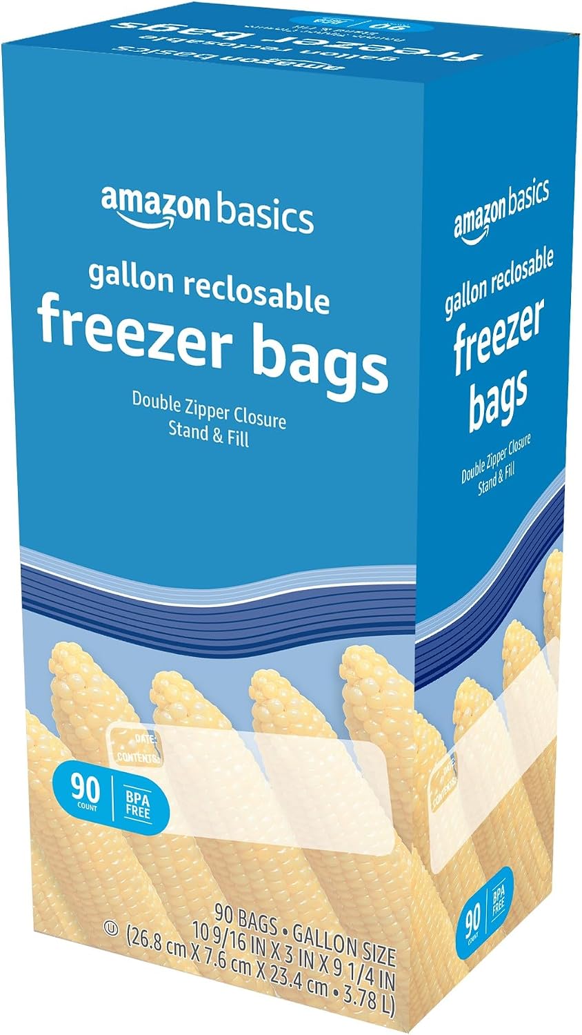 Amazon Basics Reclosable Freezer Gallon Size Bags with Double Zipper Seal, Stand-Up Bottom, BPA Free, 90 Count (Previously Solimo) - Image 5