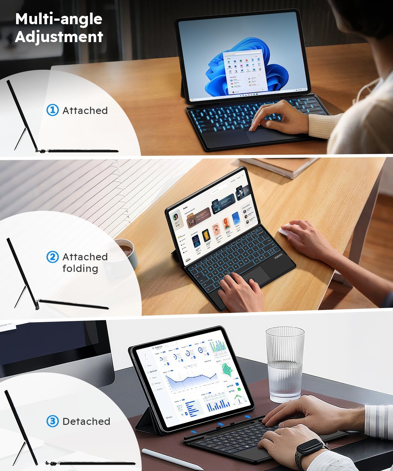 Surface Pro Keyboard for Pro 3/4/5/6/7/7 Plus (12.3 inch), Wireless Bluetooth Surface Keyboard with 12 Gesture Touchpad, 7 Colors Backlit, Smart Sleep/Wake, Rechargeable Battery& USB-C Charging - Image 7