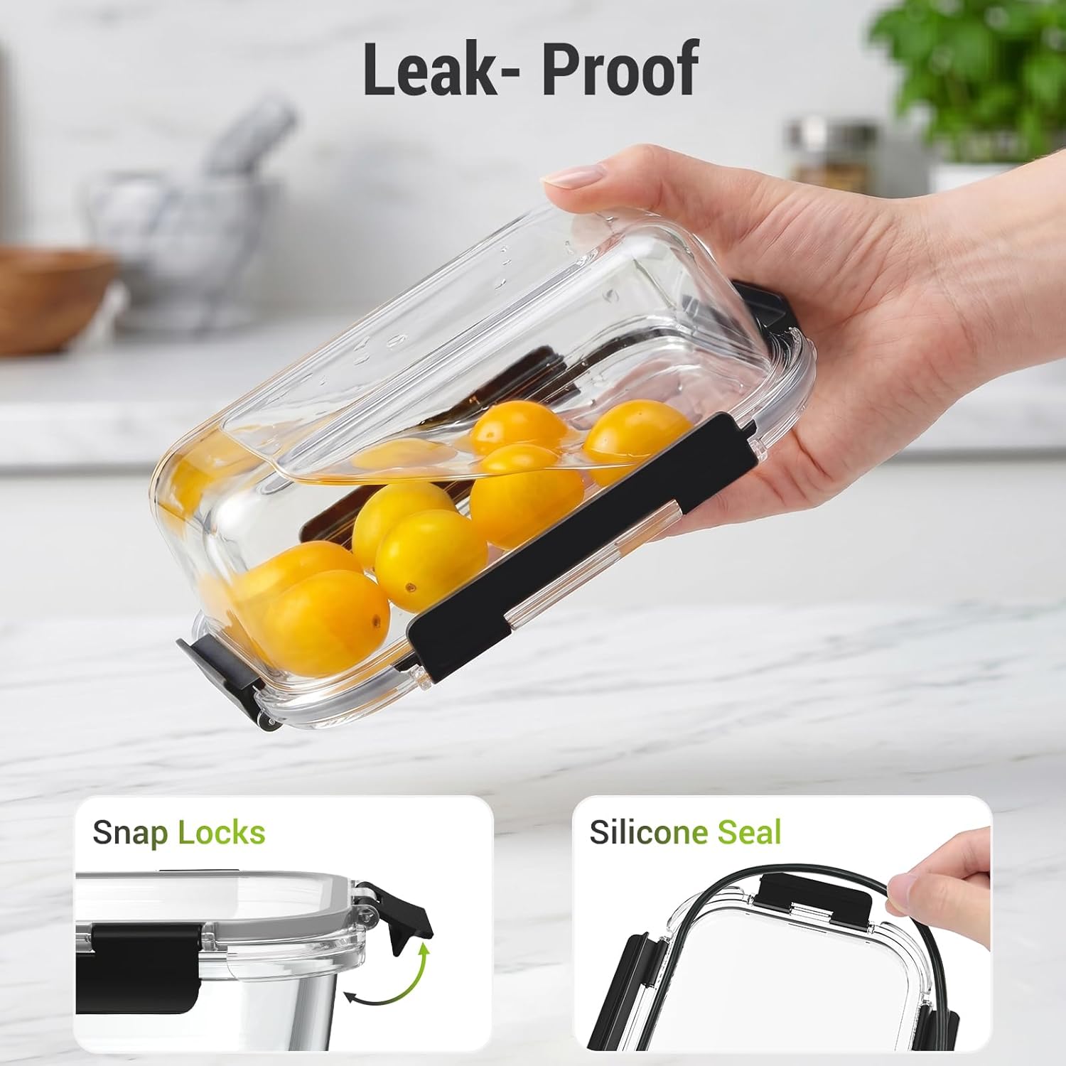 Dealusy 10 Sets (20-Piece) 36 oz & 12 oz Glass Food Storage Containers with lids, Airtight Leak-proof Glass Meal Prep Containers with Lids, Microwave Oven Freezer Dishwasher Safe, Black - Image 4