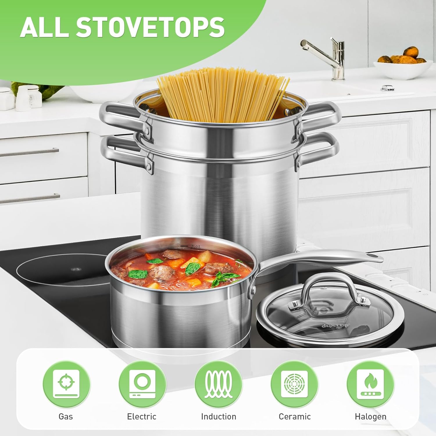 Duxtop Professional Stainless Steel Pots and Pans Set, 17PC Induction Cookware Set, Impact-bonded Technology - Image 4