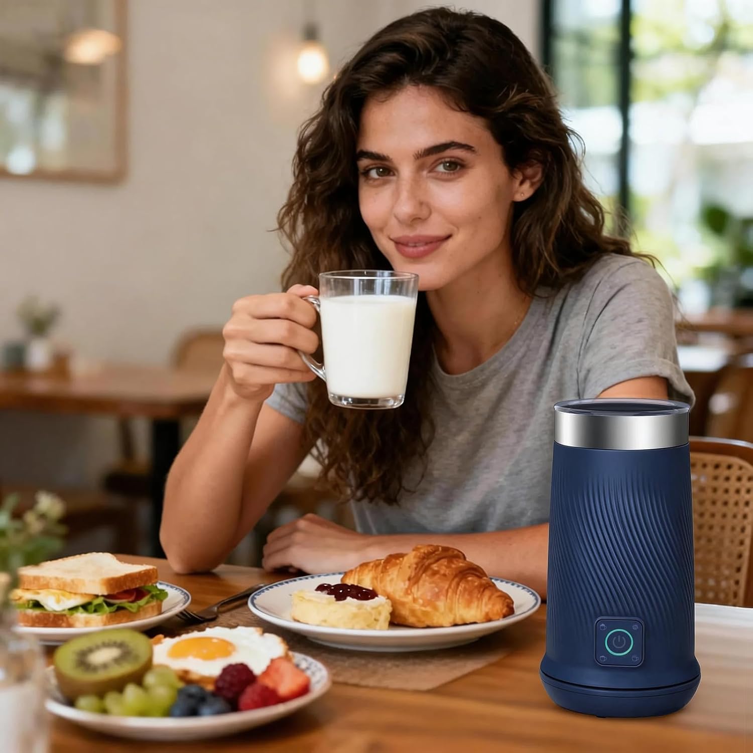 Wowteam Milk Frother, 4-in-1 Electric Milk Steamer, Warm and Cold Milk Warmer and Foam Maker for Coffee, Latte, Cappuccinos, Macchiato, 8.2oz/240ml, Stainless Steel (Blue) - Image 8