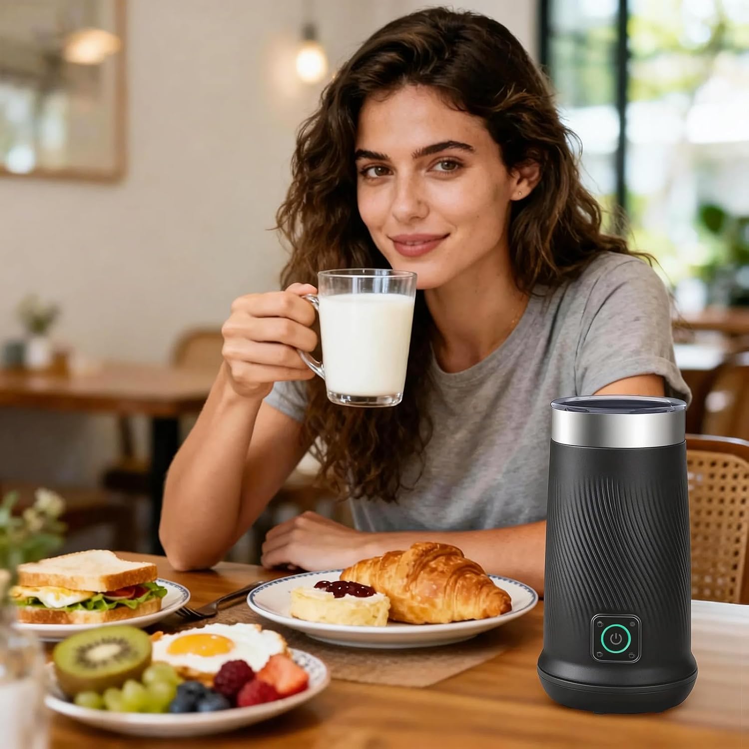Wowteam Milk Frother, 4-in-1 Electric Milk Steamer, Warm and Cold Milk Warmer and Foam Maker for Coffee, Latte, Cappuccinos, Macchiato, 8.2oz/240ml, Stainless Steel (Black) - Image 8