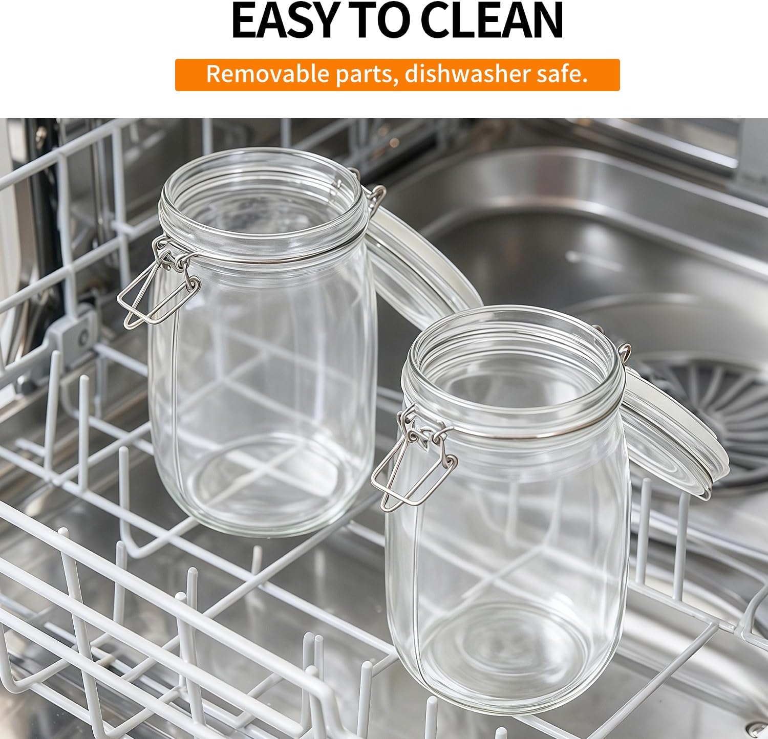 6 Pack 17oz Food Storage Jars with Airtight Lids, Preserving Seal Wire Clip Fastening Glass Containers, Canisters for Kitchen Organization, Flour, Cereal, Pasta, Sugar, Beans, Pickling Jars (17 Oz*6) - Image 6