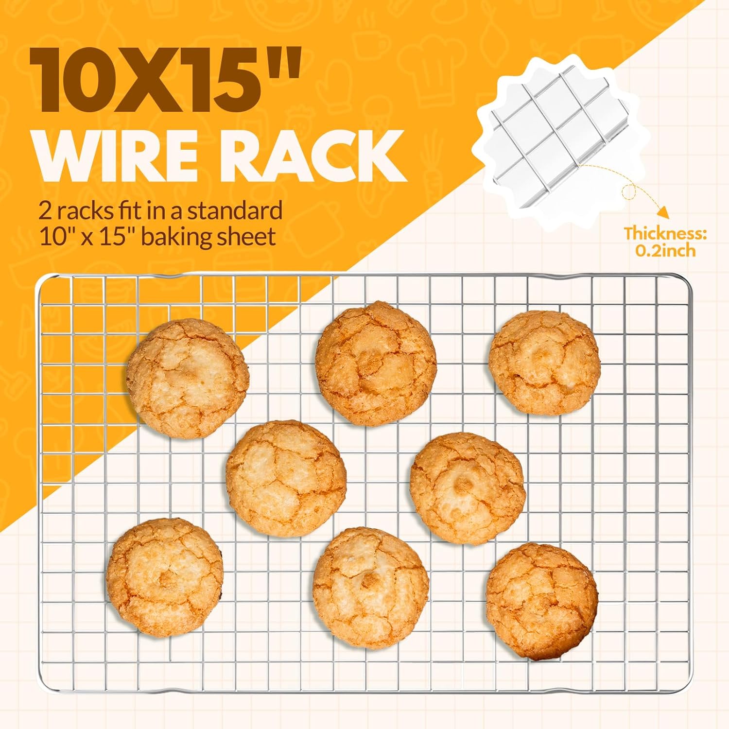 2 PCS Cooling Racks for Cooking and Baking, 15x10 Inches Stainless Steel Cooling Rack, Sheet Pan with Wire Rack for Baking Sheet, Bacon Rack Oven Safe Fits Jelly Roll Sheet Pan - Image 2