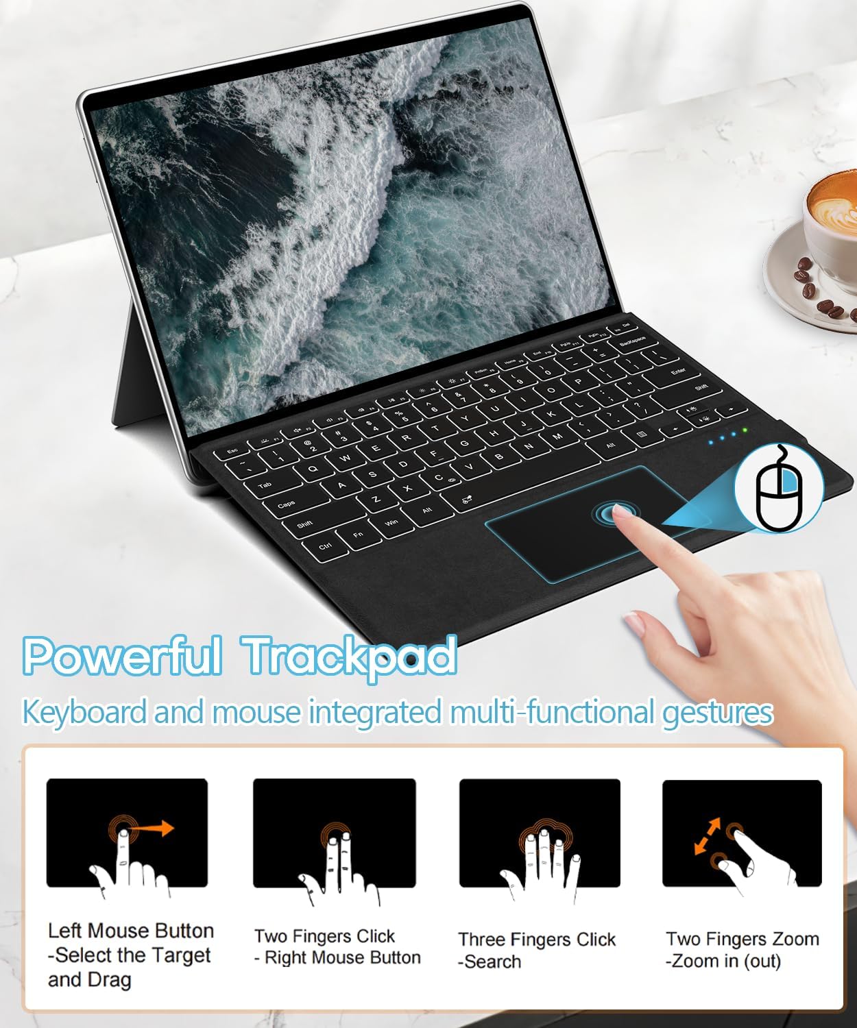 Surface Pro Keyboard for Pro 3/4/5/6/7/7 Plus (12.3 inch), Wireless Bluetooth Surface Keyboard with 12 Gesture Touchpad, 7 Colors Backlit, Smart Sleep/Wake, Rechargeable Battery& USB-C Charging - Image 5