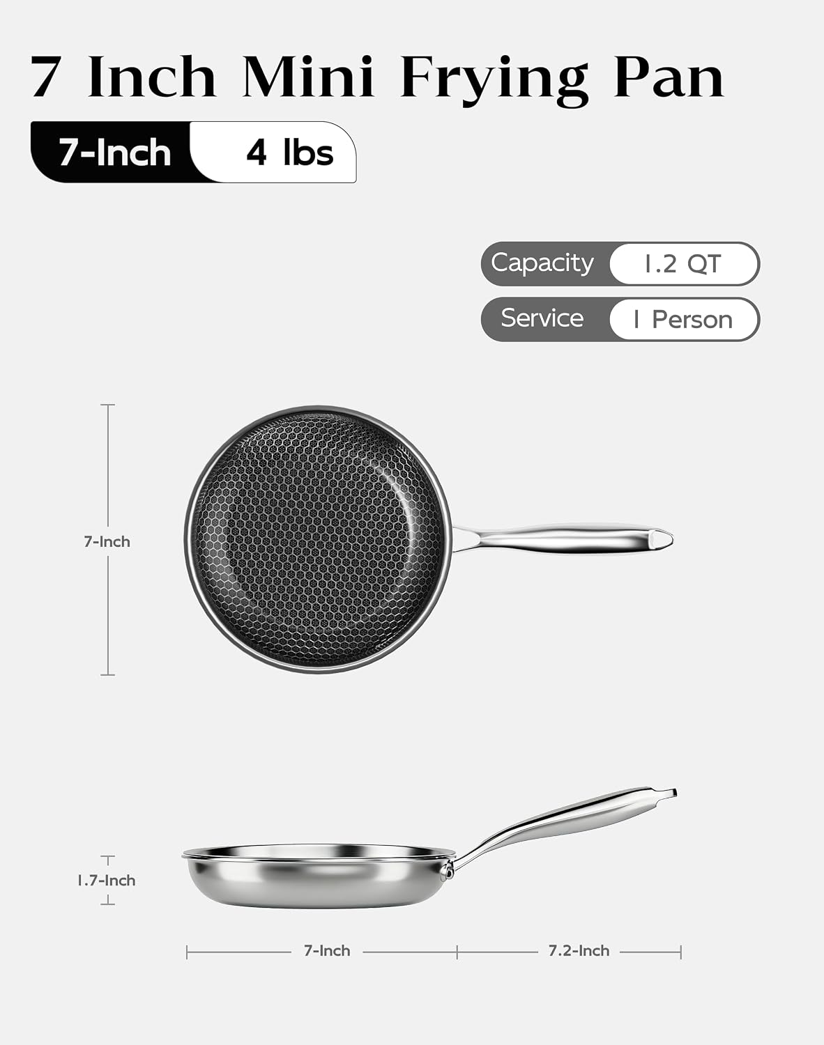 7-Inch Nonstick Frying Pan, Durable Stainless Steel Skillet, Induction Cooktop Compatible, PFOA-Free Scratch-Proof, Dishwasher & Oven Safe, Stay-Cool Handle, Silver Kitchen Cookware - Image 7