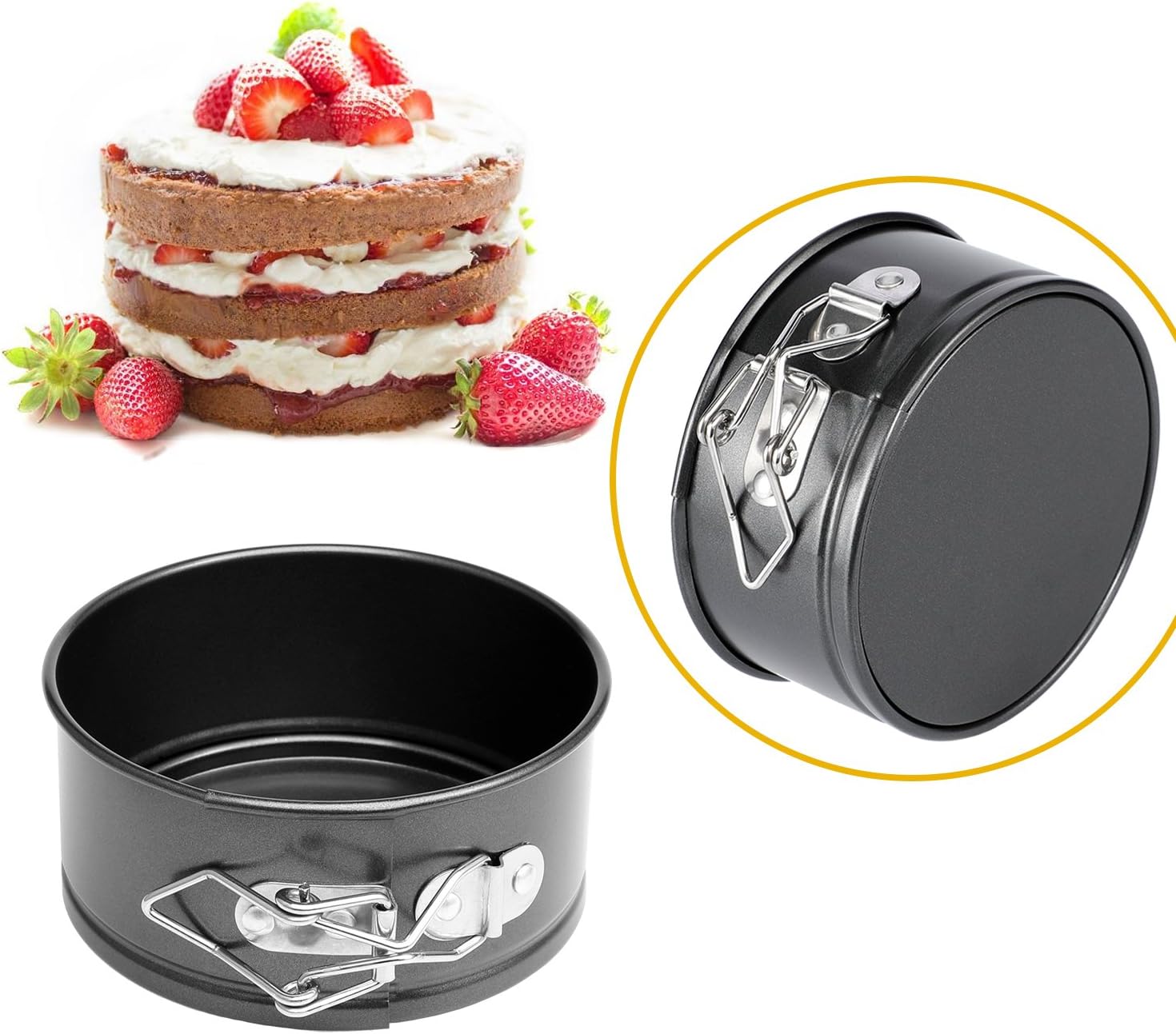 Hiware 4-Inch Mini Springform Pan Set - 4 Piece Small Nonstick Cheesecake Pan for Mini Cheesecakes, Pizzas and Quiches - Image 4