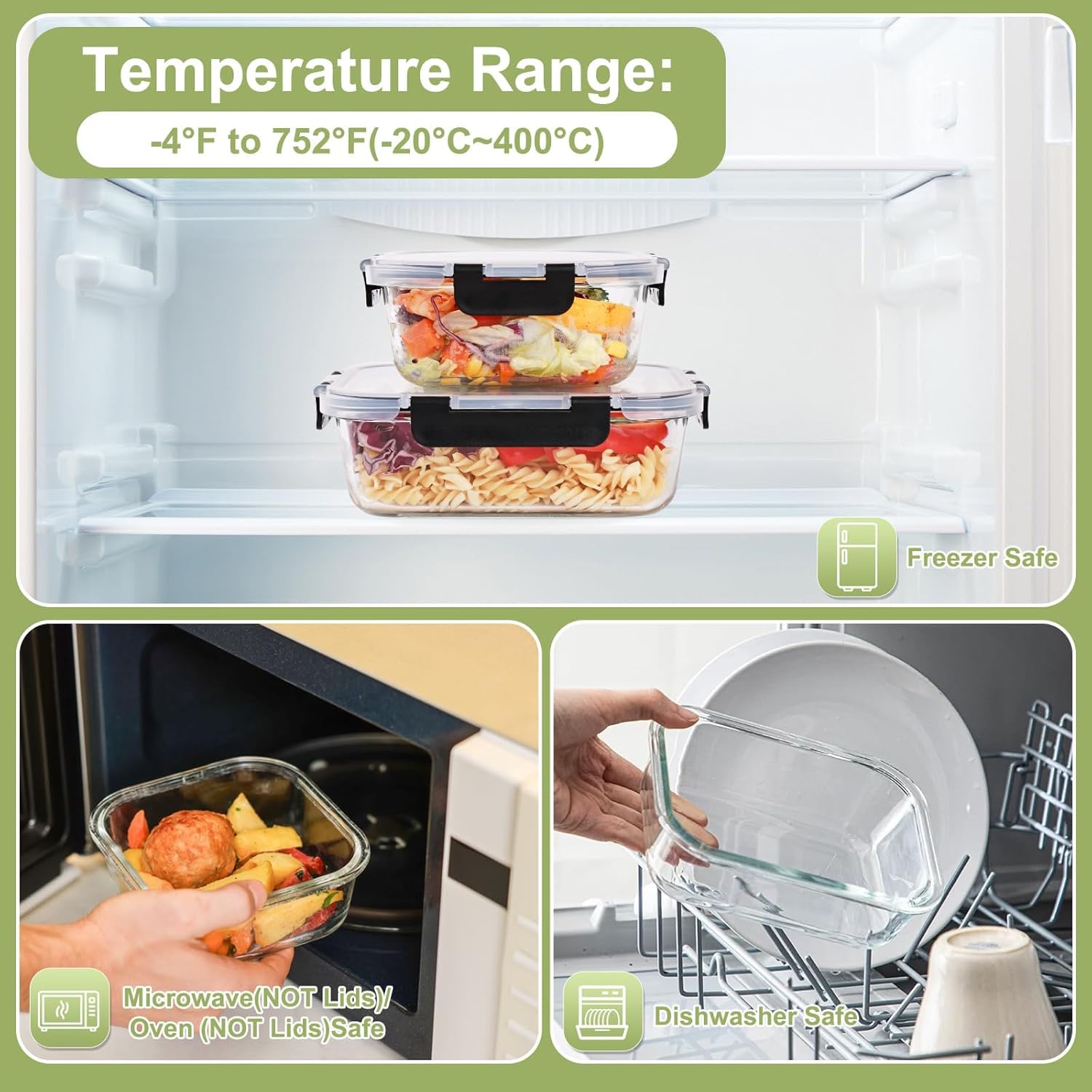 Liuruiyu 8 Pack Glass Food Storage Containers with Lids, Meal Prep Containers, Airtight Bento Boxes with Leak Proof Locking for Microwave, Oven, Freezer and Dishwasher, BPA Free - Image 4