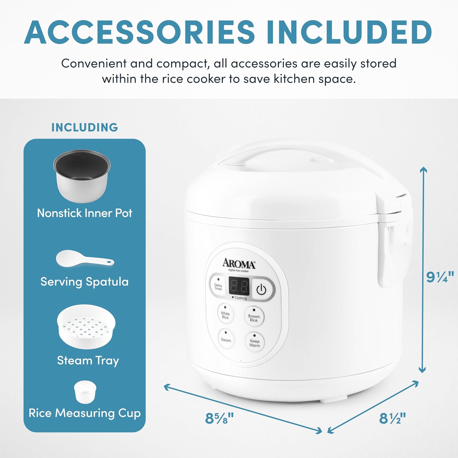 Aroma Housewares 8-Cup (Cooked) (4-Cup UNCOOKED) Digital Rice Cooker and Food Steamer (ARC-914D),White - Image 3