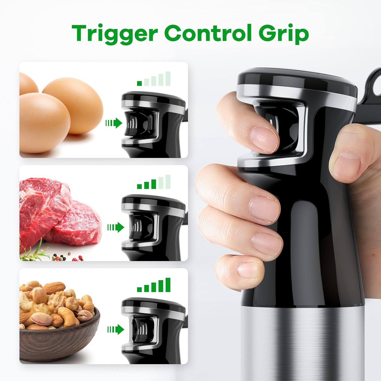 Turelar Immersion Blender Handheld Corded Hand Blenders Set 1100W, Trigger Variable Speed 5 in 1 Stick Emulsifier with Chopper, Whisk and Frother for Soup, Baby Food and Smoothies,Black - Image 3