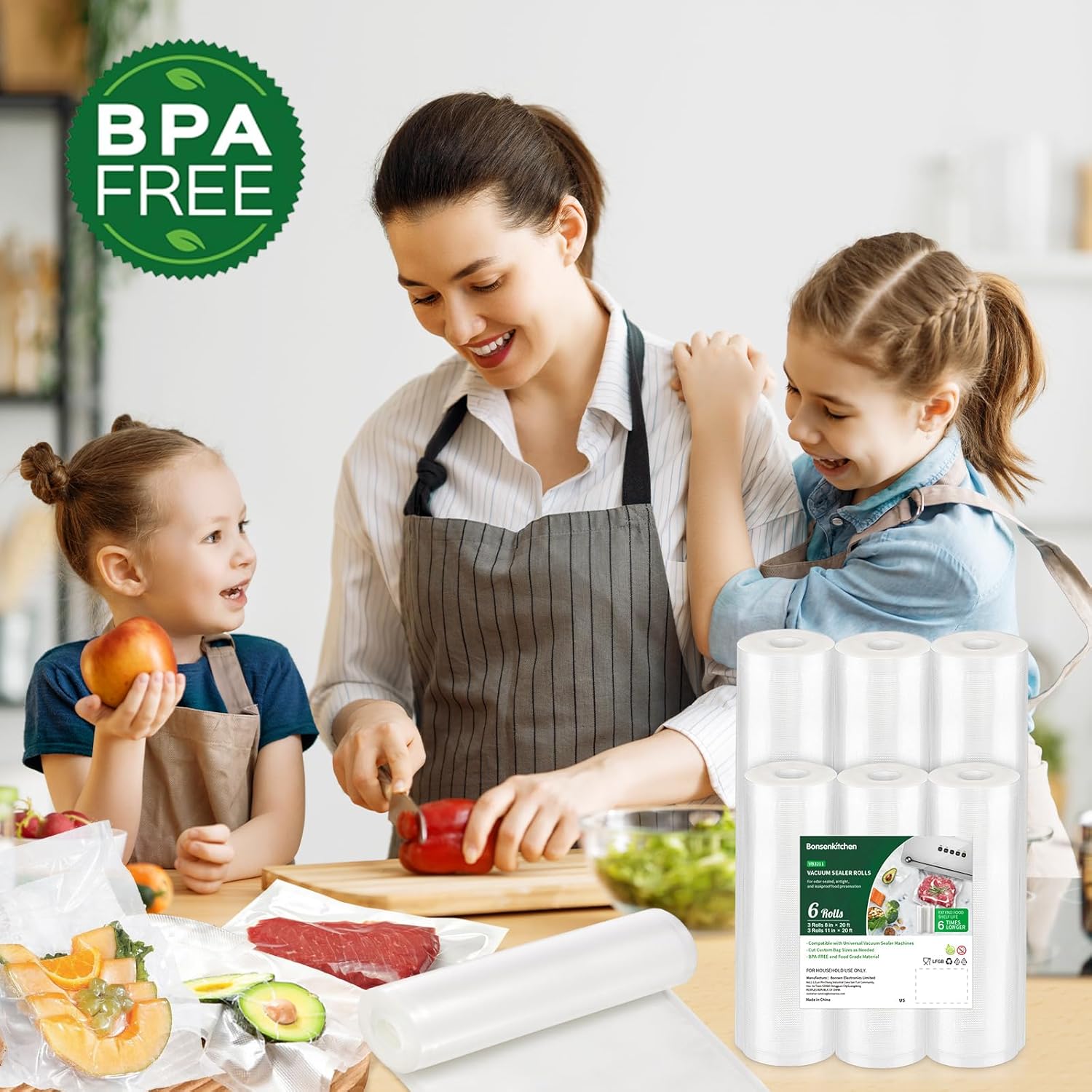 Bonsenkitchen Vacuum Sealer Rolls Bags, 6 Pack 3 Rolls 11" x 20' + 3 Rolls 8" x 20' Commercial Grade BPA Free Bag Rolls, Durable Customized Size Food Vac Bags for Storage and Sous Vide Cooking VB3211 - Image 6