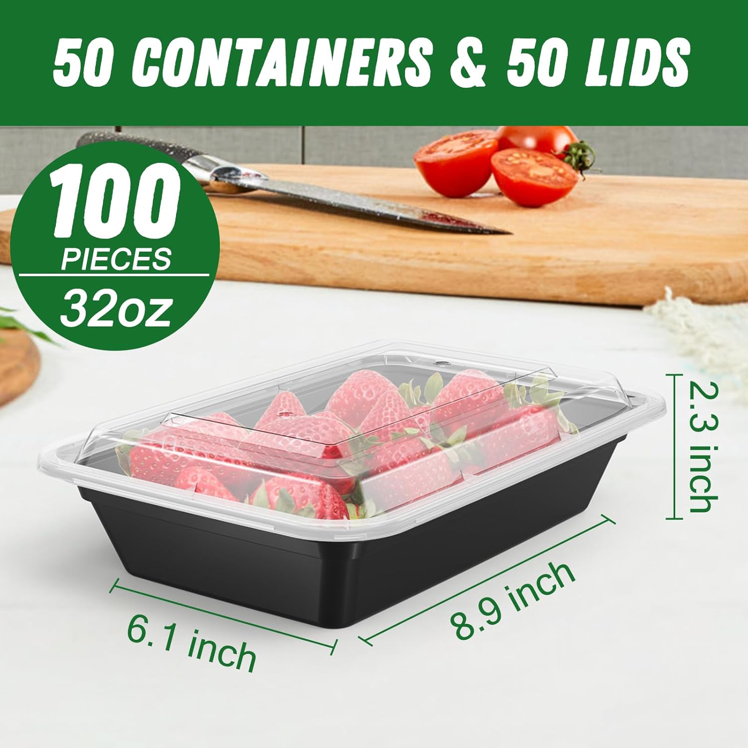 Dealusy 50 Pack (100-Piece) 32 oz Meal Prep Containers Reusable with Lids, Sturdy Leakproof & Food Safe, Microwave, Freezer, Dishwasher Safe Prep Containers, To Go Take Out Plastic Food Storage - Image 2