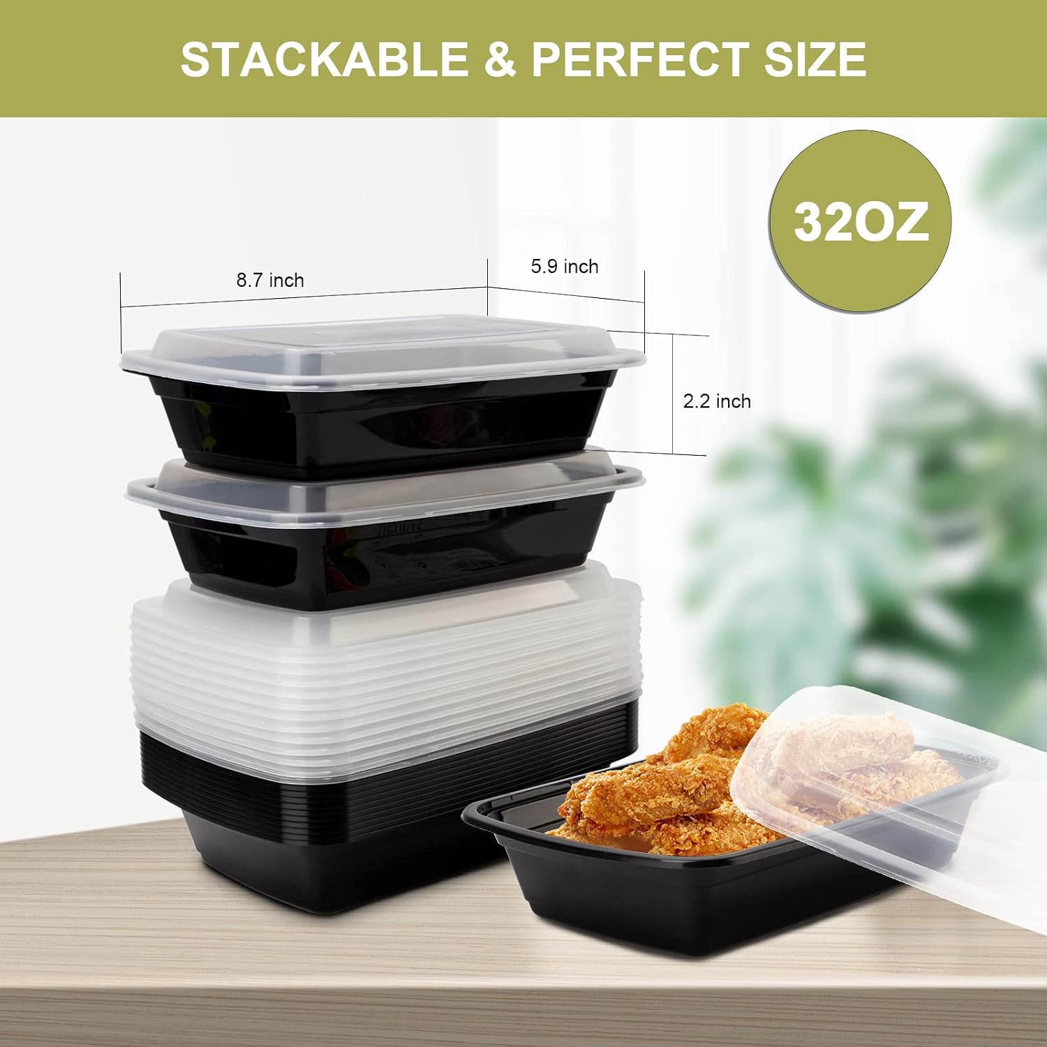 Ezalia 15 Pack- Meal Prep Containers 32oz, Plastic Food Prep Containers Reusable, Leakproof To Go Food Containers with Lids, BPA-Free, Microwave/Dishwasher/Freezer Safe - Image 6