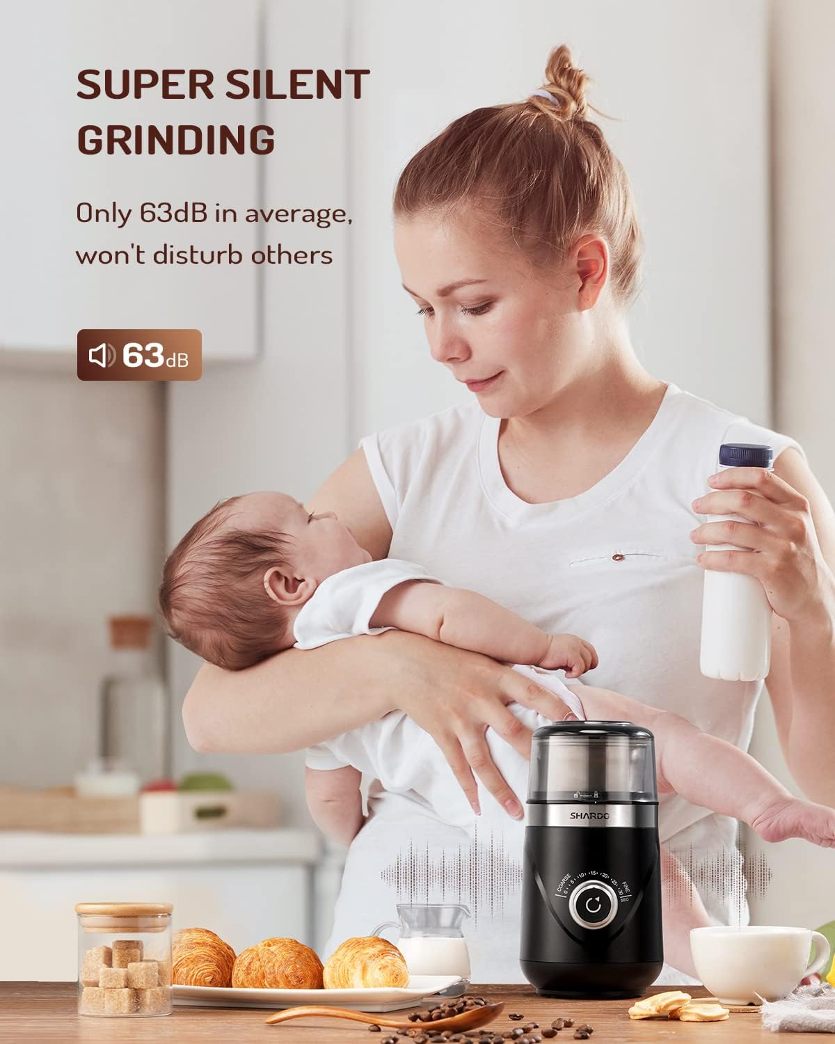 SHARDOR Electric Super Silent Blade Coffee Grinder, Timed Grind Control Rotary Knob, Adjustable Coarse to Fine for Coffee Beans, Spices & Herbs, with 1 Removable Stainless Steel Bowl, Black - Image 3