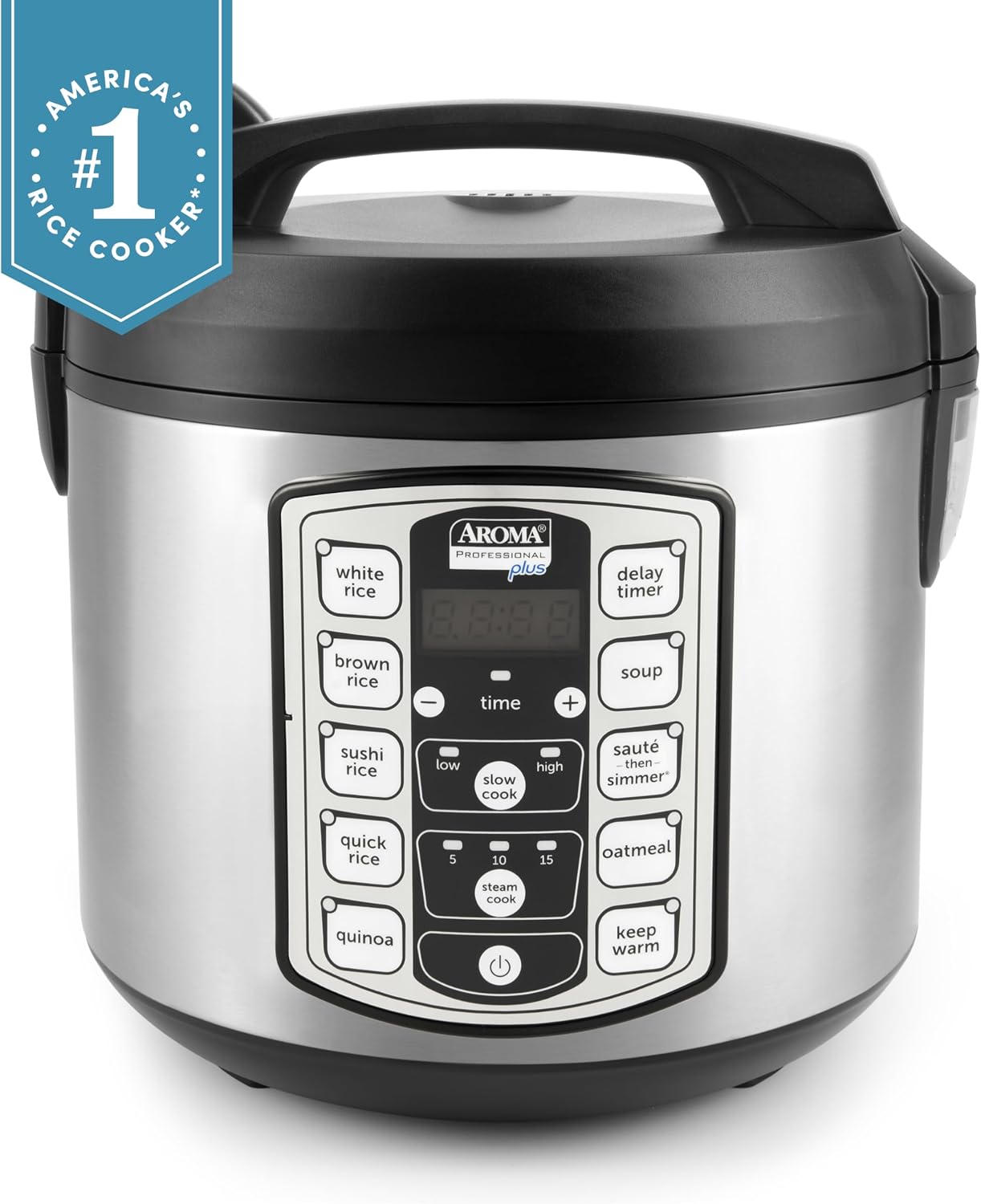 Aroma Housewares Professional Plus ARC-5000SB 20 Cup (Cooked) Digital Rice Cooker, Food Steamer, Slow Cooker, Stainless Exterior/Nonstick Pot, Silver, Black, 10-cup uncooked/20-cup cooked/4QT - Image 2