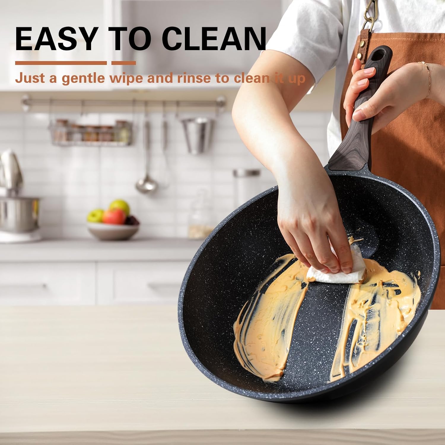 Kordisen Nonstick Wok with Lid, 12 Inch Woks & Stir-fry Pans, Granite Stone Coating for Cooking, Induction Cookware, Compatible with All Stovetops, PFOA Free - Image 4