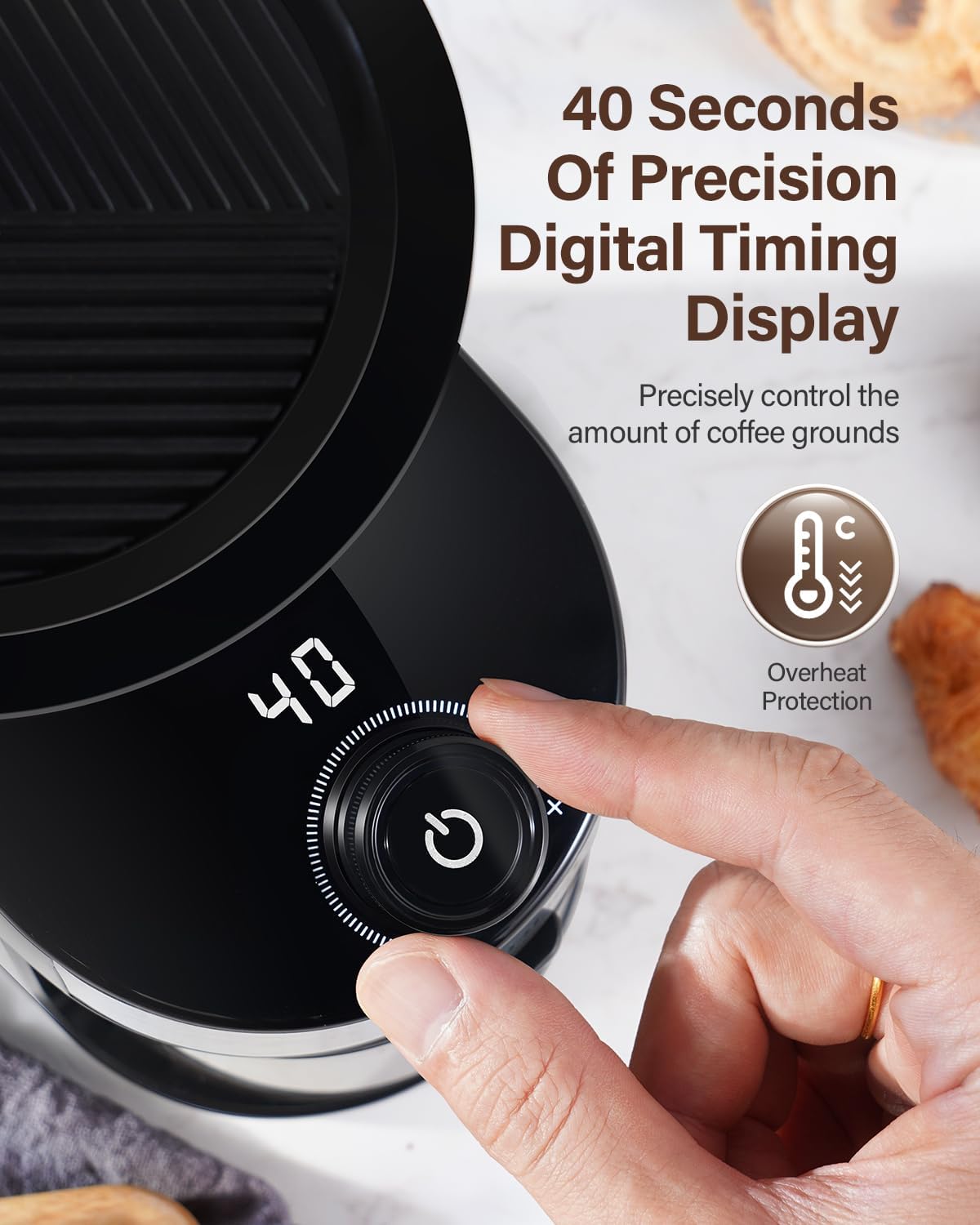 SHARDOR Burr Coffee Grinder Electric with 32 Grinding Sizes 4.0, Coffee Grinders for Home Use with 40 Seconds Adjustable Electronic Timer, Coffee Bean Grinder with Chamber Cleaning Button,Black - Image 4