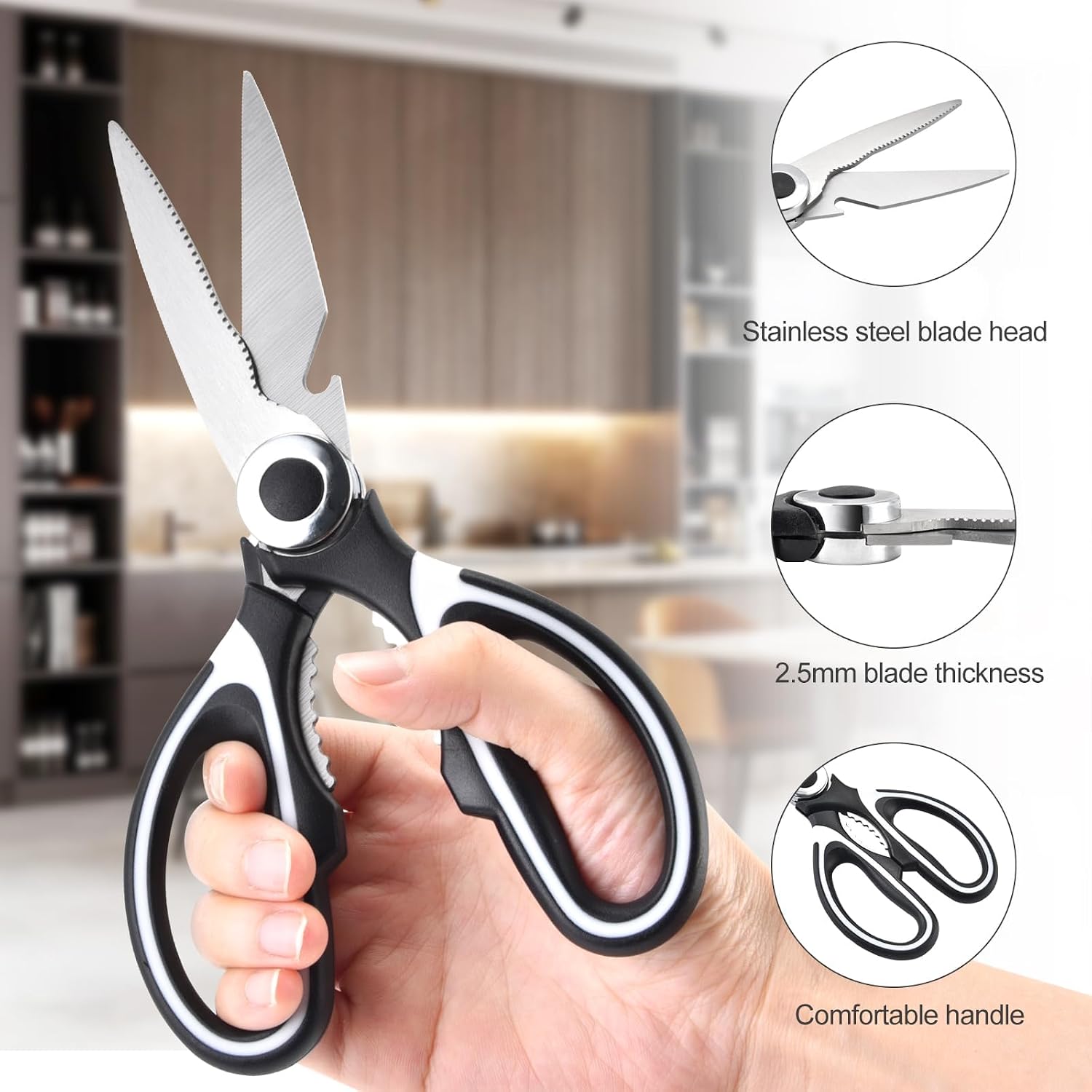 OMDAR 3 Pack Kitchen Scissors & Seafood Scissors Set, Sharp Kitchen Shears | All Purpose Stainless Steel Heavy Duty for Poultry Food Dishwasher Safe with Protective Sheath Comfort-Grip - Image 6