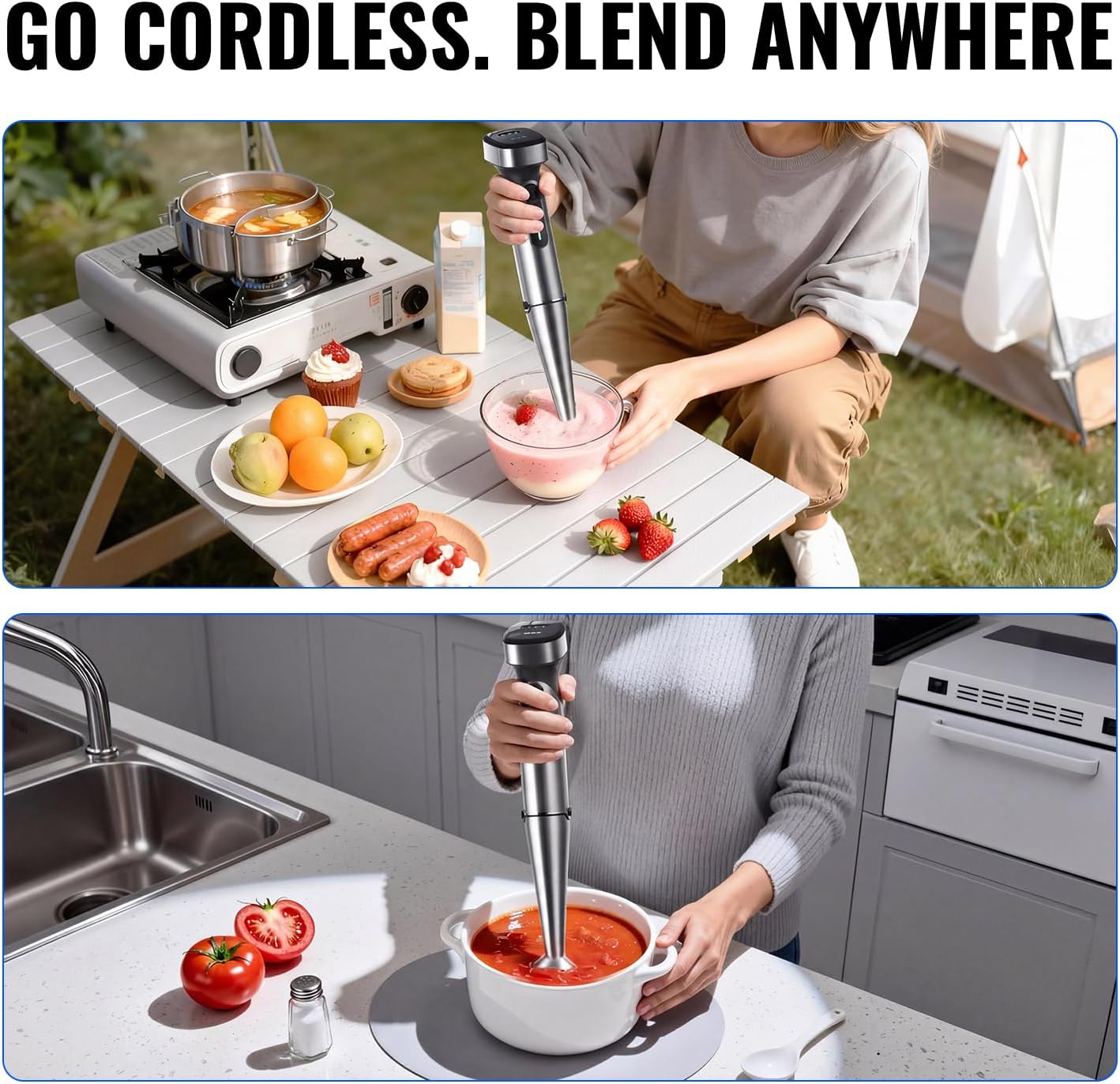 Turelar Cordless Immersion Blender with Rchargeable Battery, Portable Hand Blenders with Adjustable Speed, Hand Held Stick Mixer for Effortless Blending Shakes, Smoothies, Soups, Puree or Baby Food - Image 5